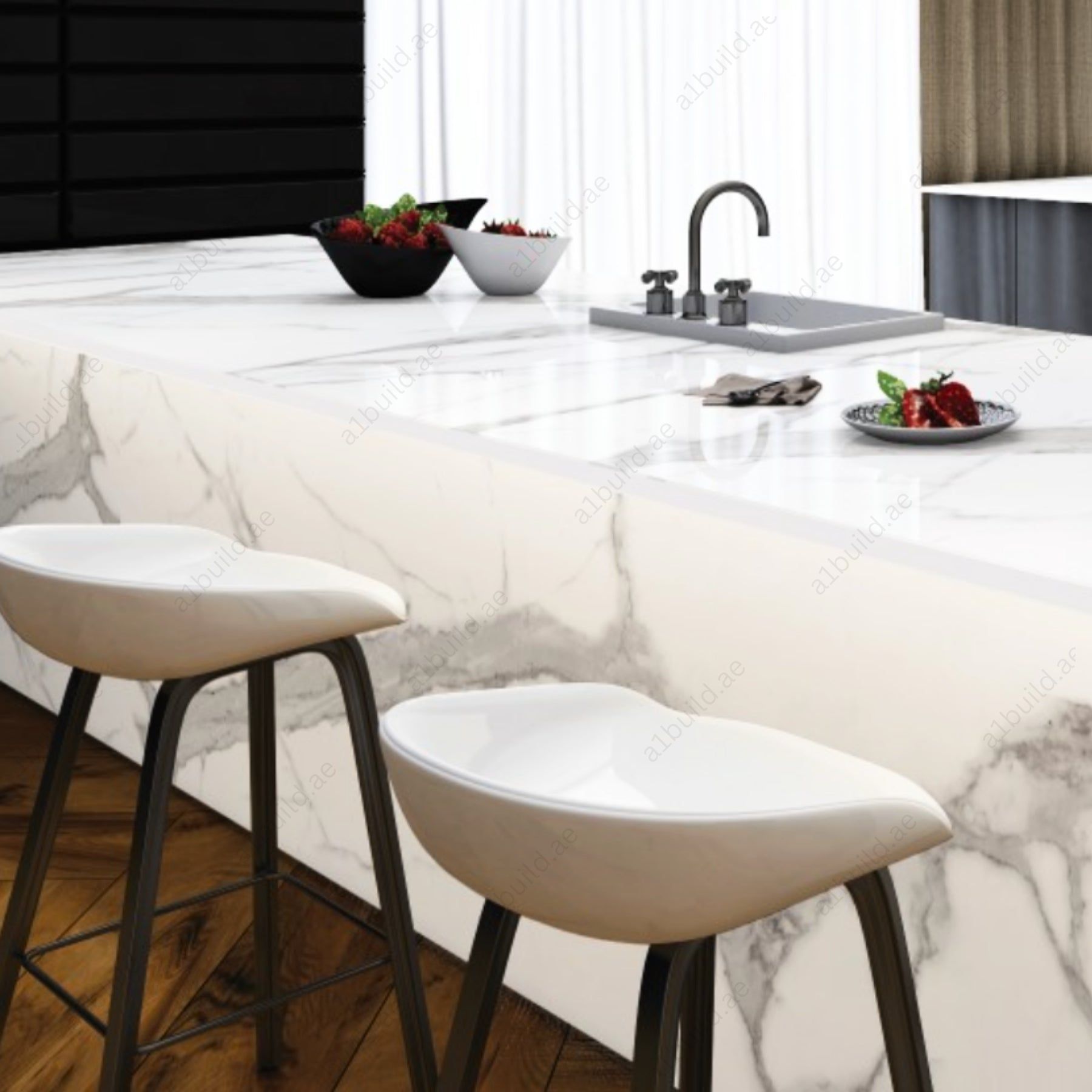 Alps Statuario (80x240cm 15mm Random Polished Finish Indoor Floor, Wall & Counter Slabs)