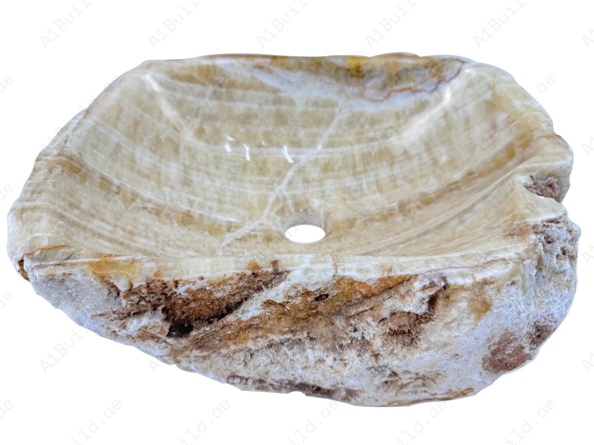 Add a touch of luxury with the Marble Muse Yellow Onyx Irregular Wash Basin, crafted from natural marble for timeless beauty, unique form & lasting durability.