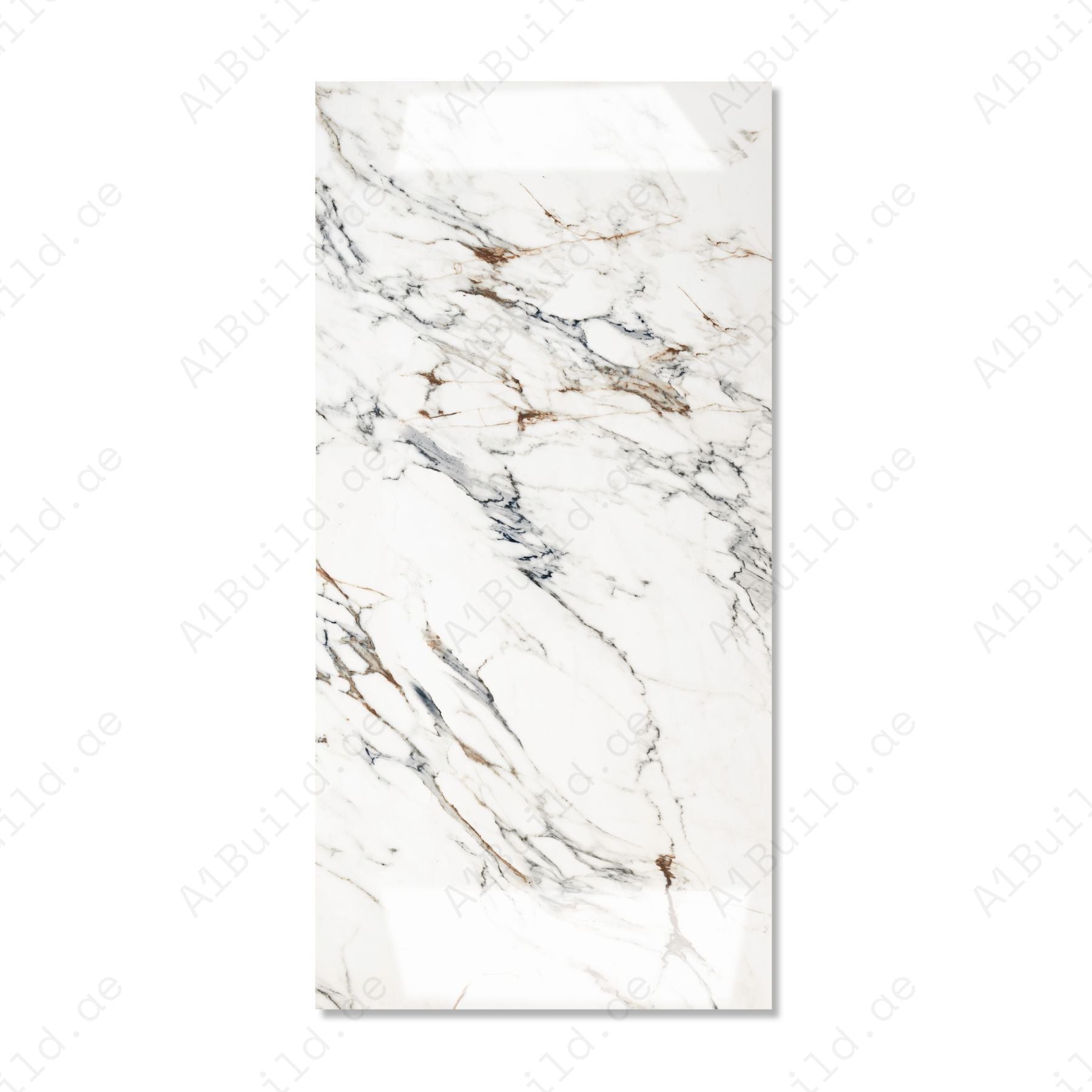 Aristo Statuario 80x160cm glossy porcelain tile, 09mm thick with bold marble veining. Elegant high-gloss finish, perfect for luxury interiors.