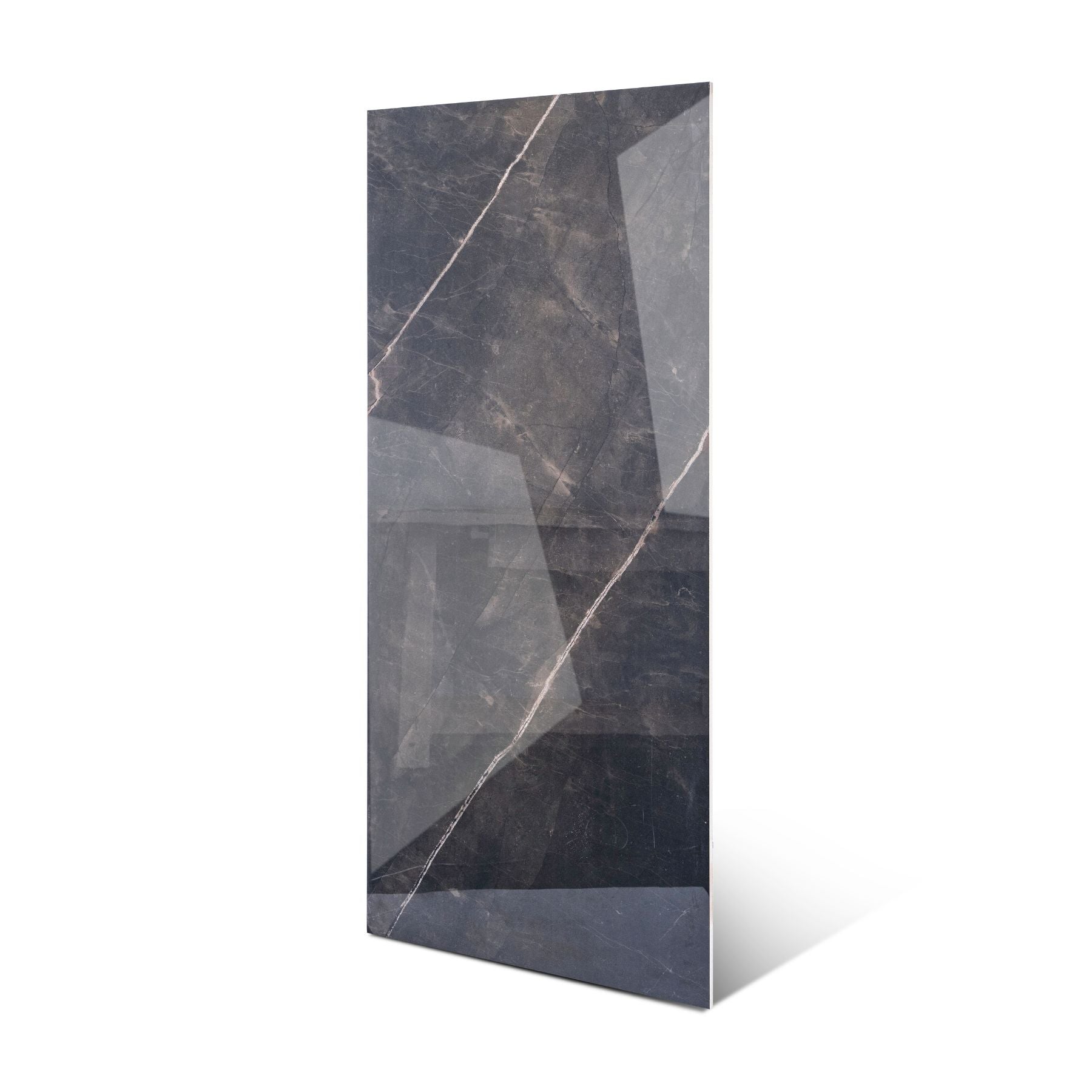 Armani Black glossy marble effect porcelain tile 60x120cm with 9mm thickness features deep black tones and polished luxury finish.