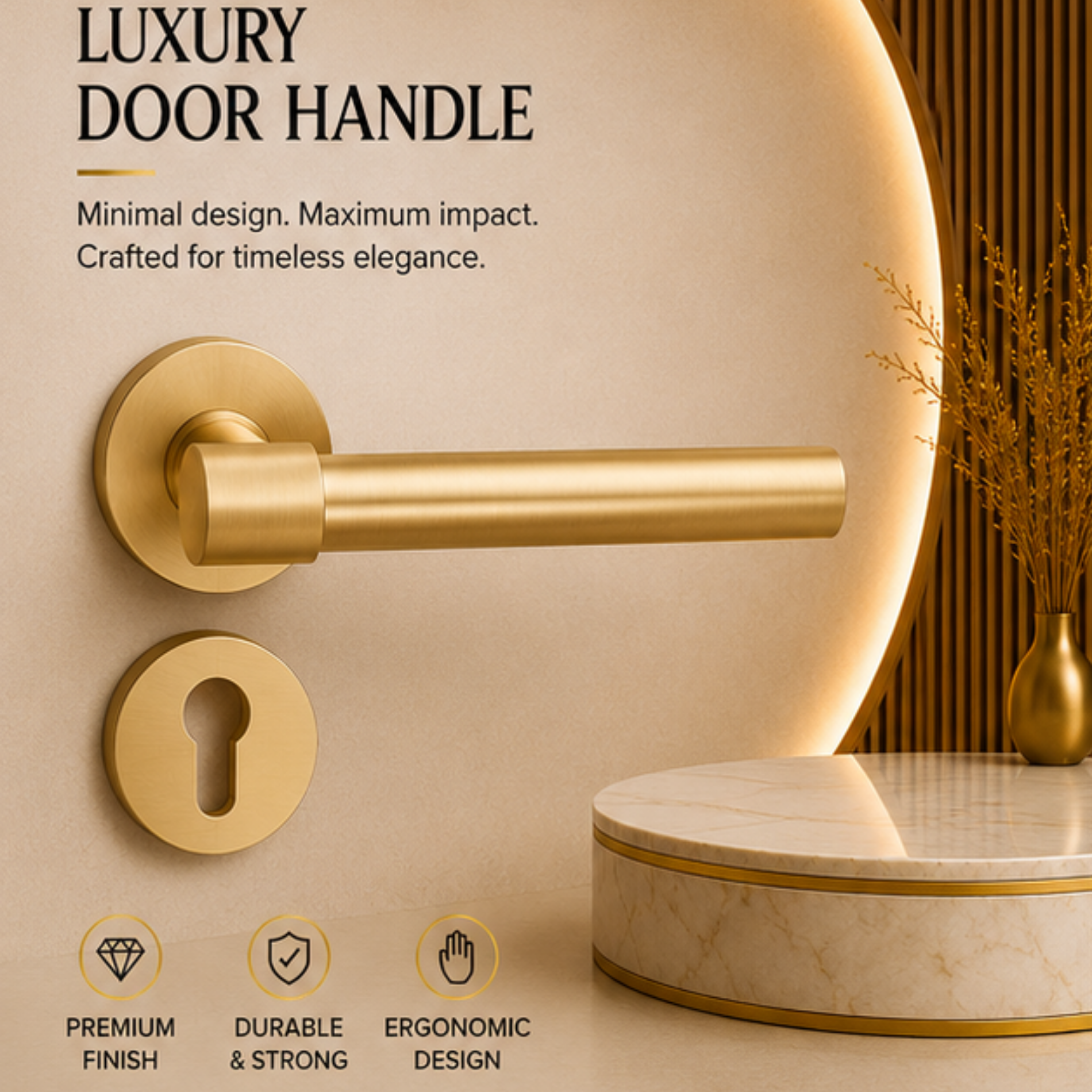 BA.8833 premium pure copper door lock handle in Matt Satin Brass finish. Luxury architectural hardware for elegant homes, hotels, offices, and interiors.