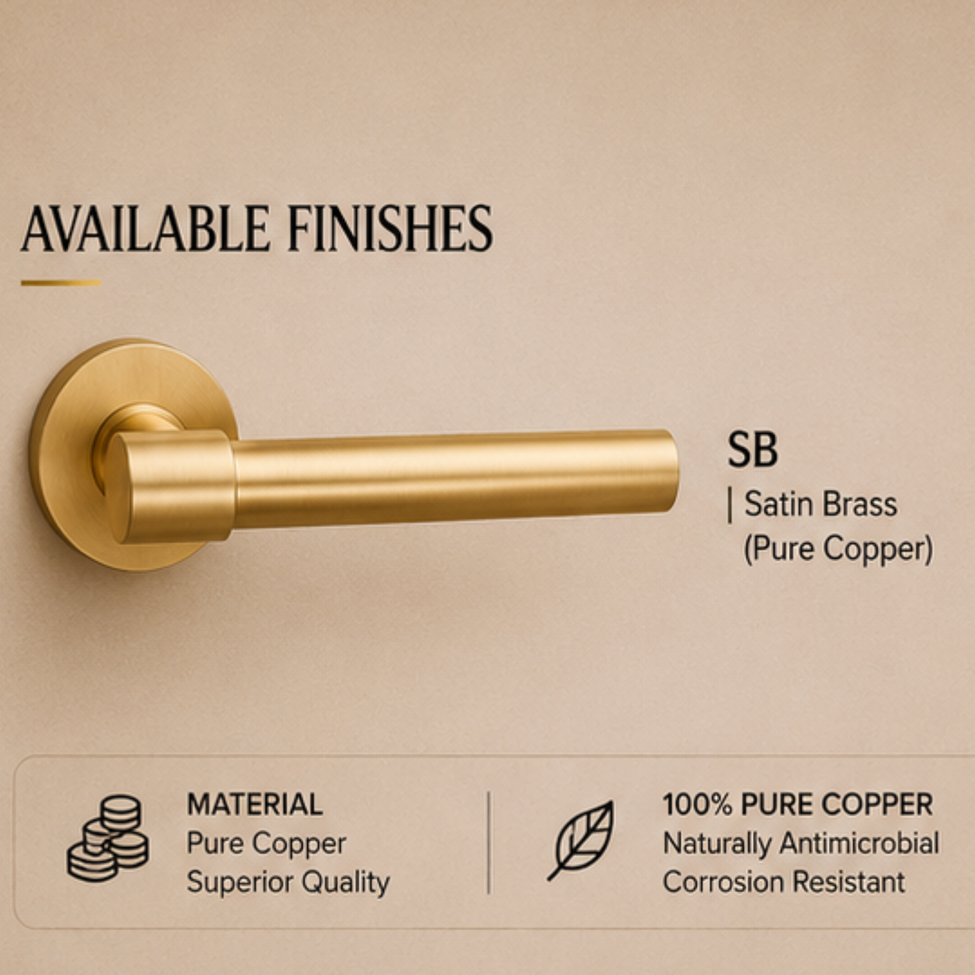 BA.8833 premium pure copper door lock handle in Matt Satin Brass finish. Luxury architectural hardware for elegant homes, hotels, offices, and interiors.