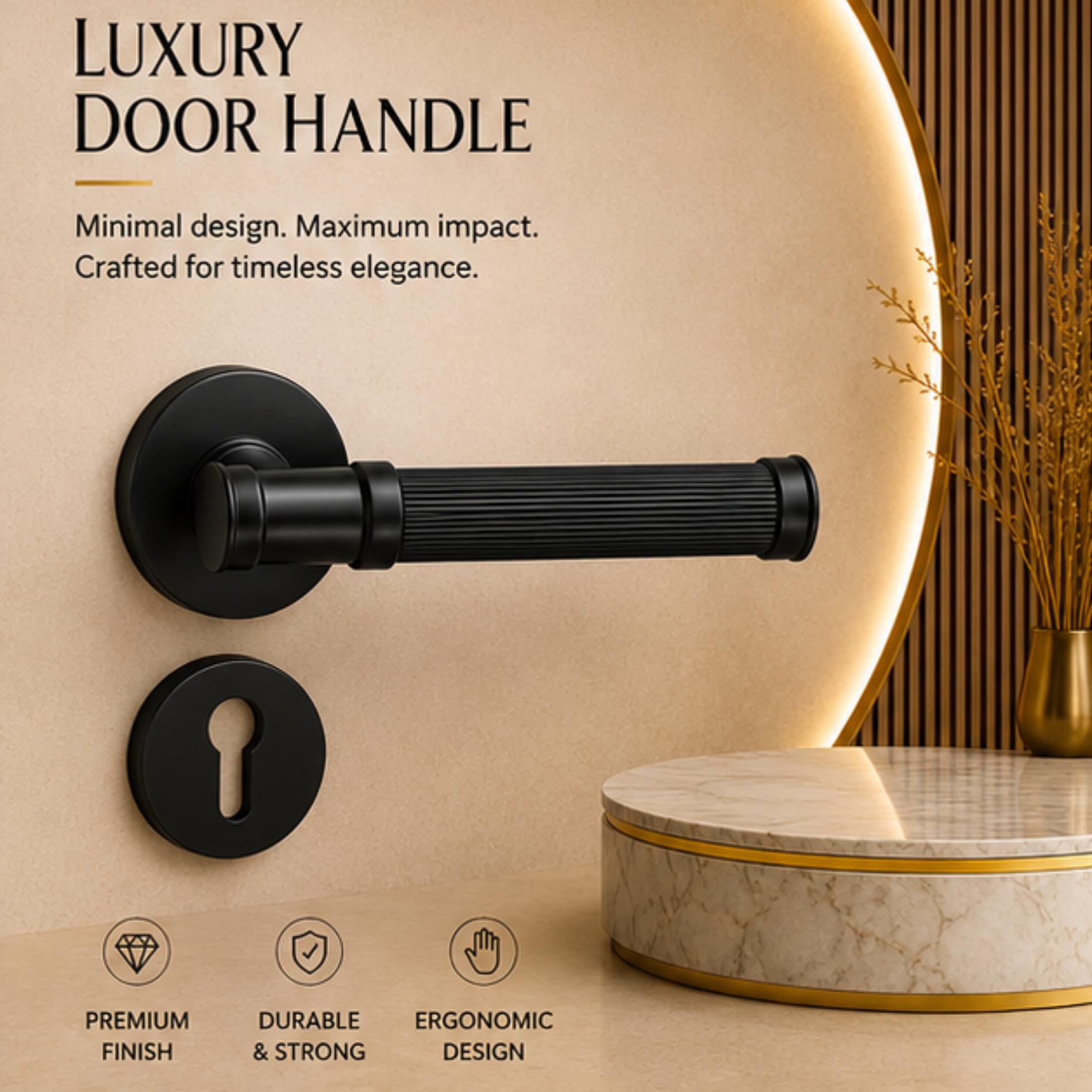 BA.8836 premium pure copper door lock handle in Black finish. Luxury architectural hardware for modern homes, hotels, offices, and elegant interiors.