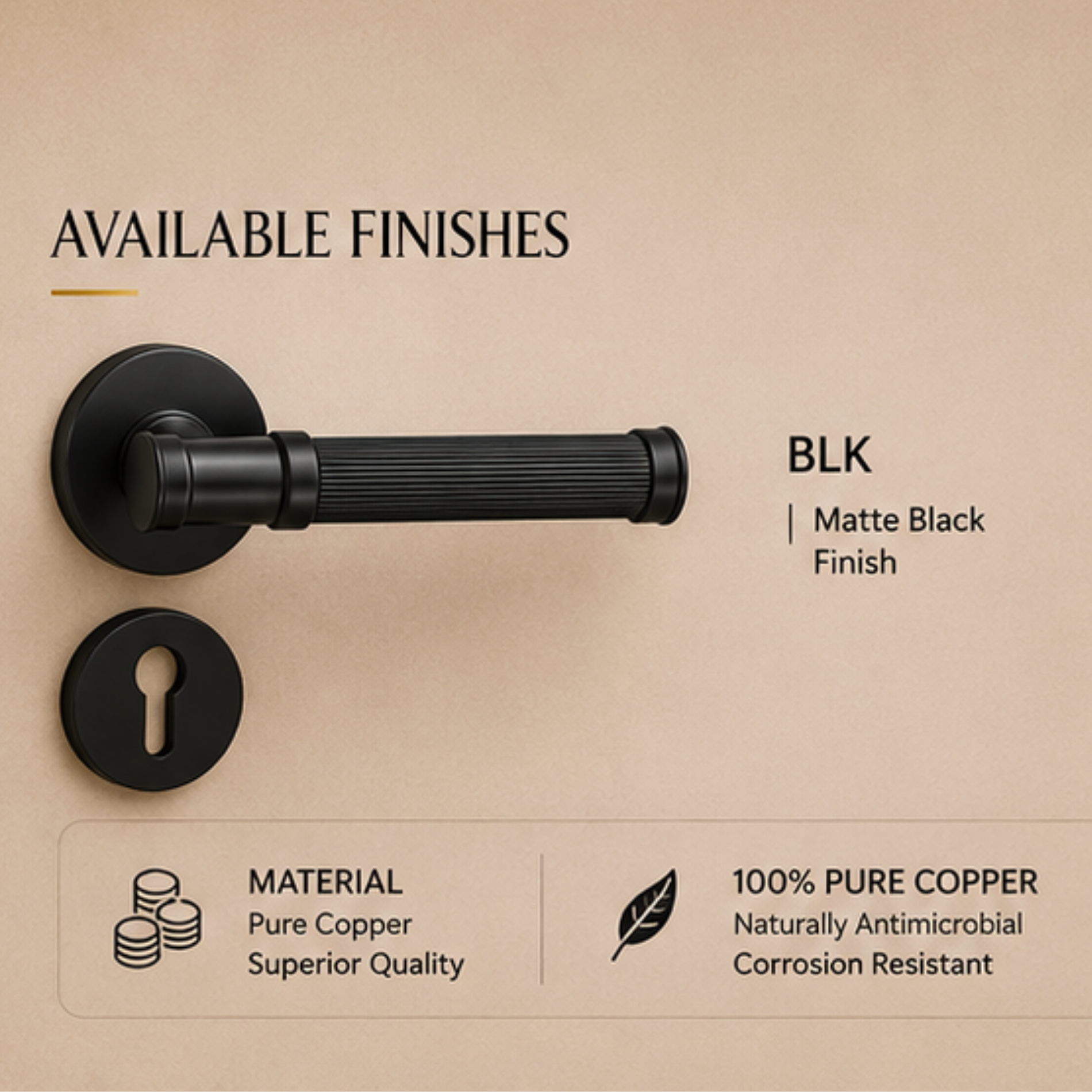 BA.8836 premium pure copper door lock handle in Black finish. Luxury architectural hardware for modern homes, hotels, offices, and elegant interiors.