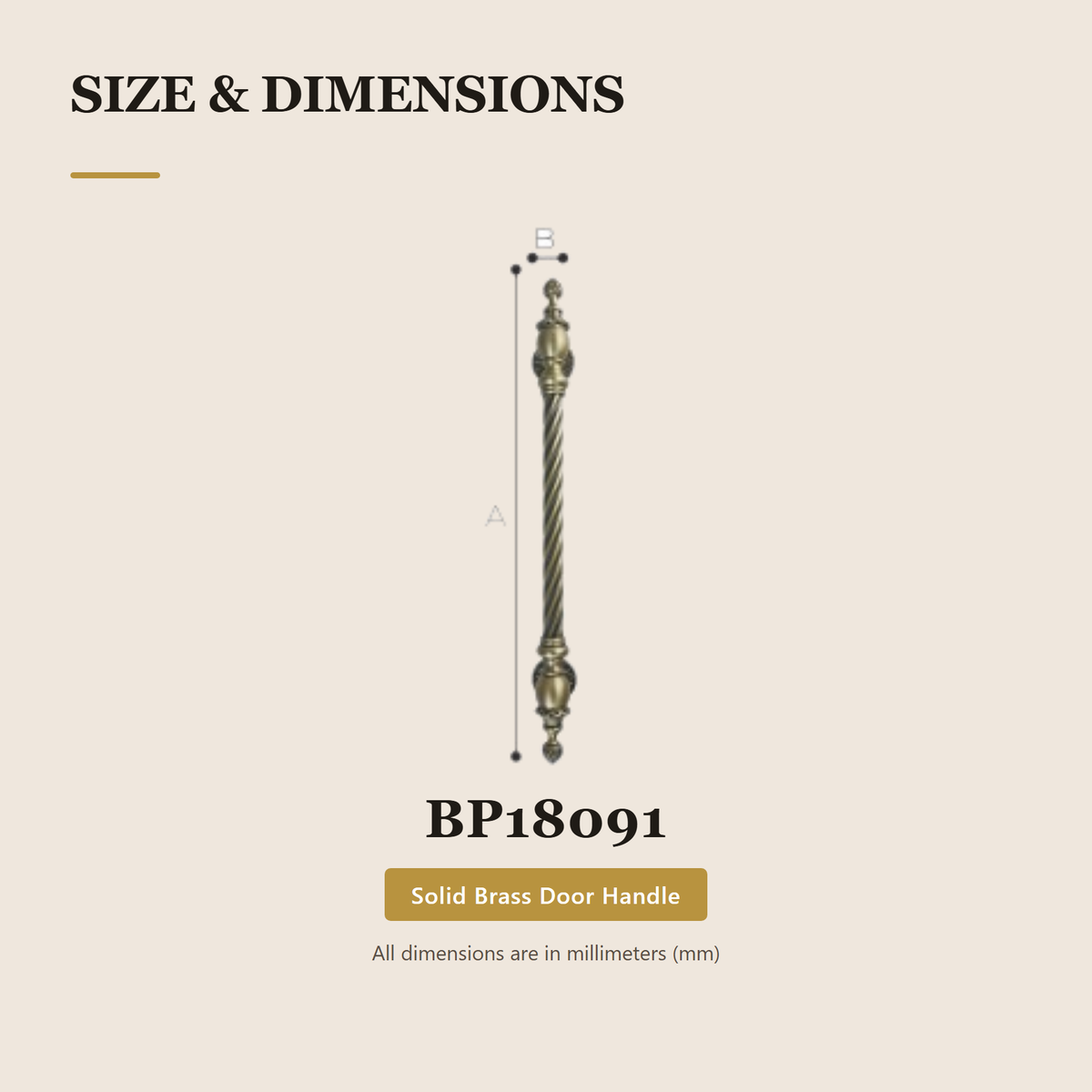 BP18091 premium brass door pull handle from the Brass Door Handle Series. solid brass pull in lengths from 600 to 1800 mm. Built for smooth, reliable everyday use.