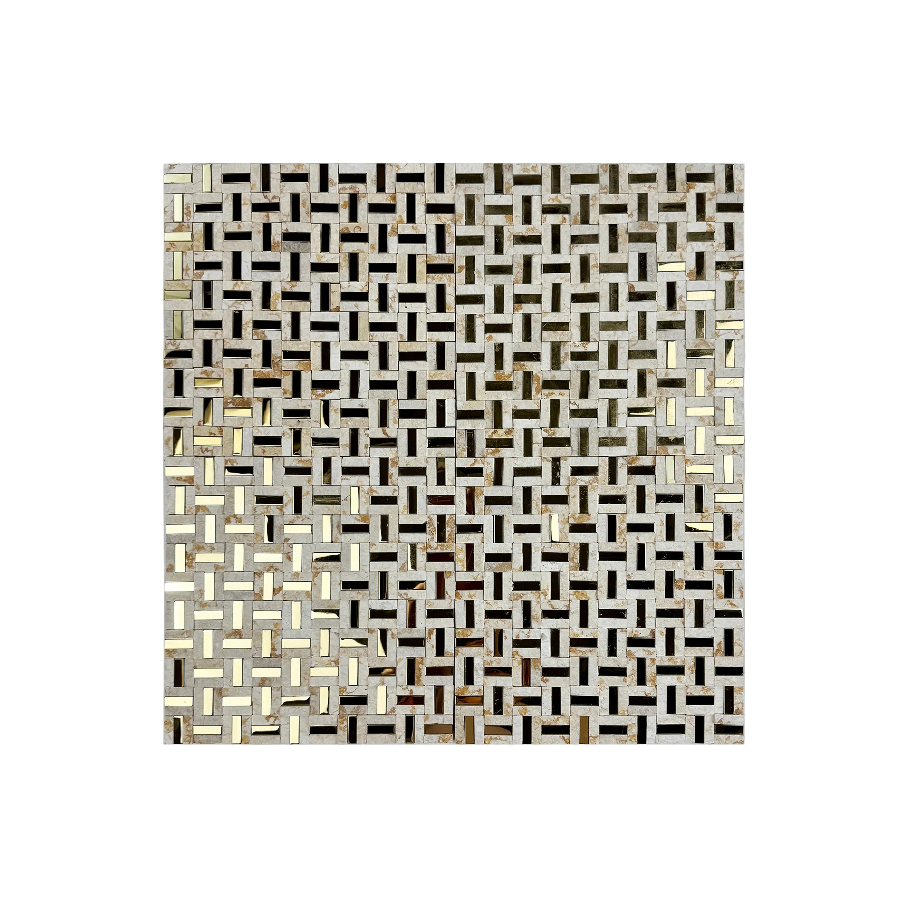 Beverly Luxe Sunny Beige with Gold Stainless Steel Marble Mosaic. Elegant, durable, and ideal for luxury walls and interiors. Perfect blend of stone and metal