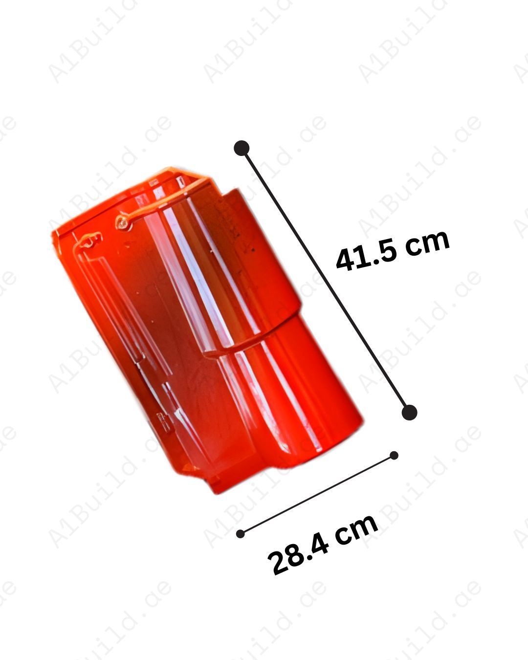 Bright Red ceramic roof tile 41.5×28.4 cm. UV resistant, glossy, durable, and waterproof. Ideal for modern villas and stylish roofs.