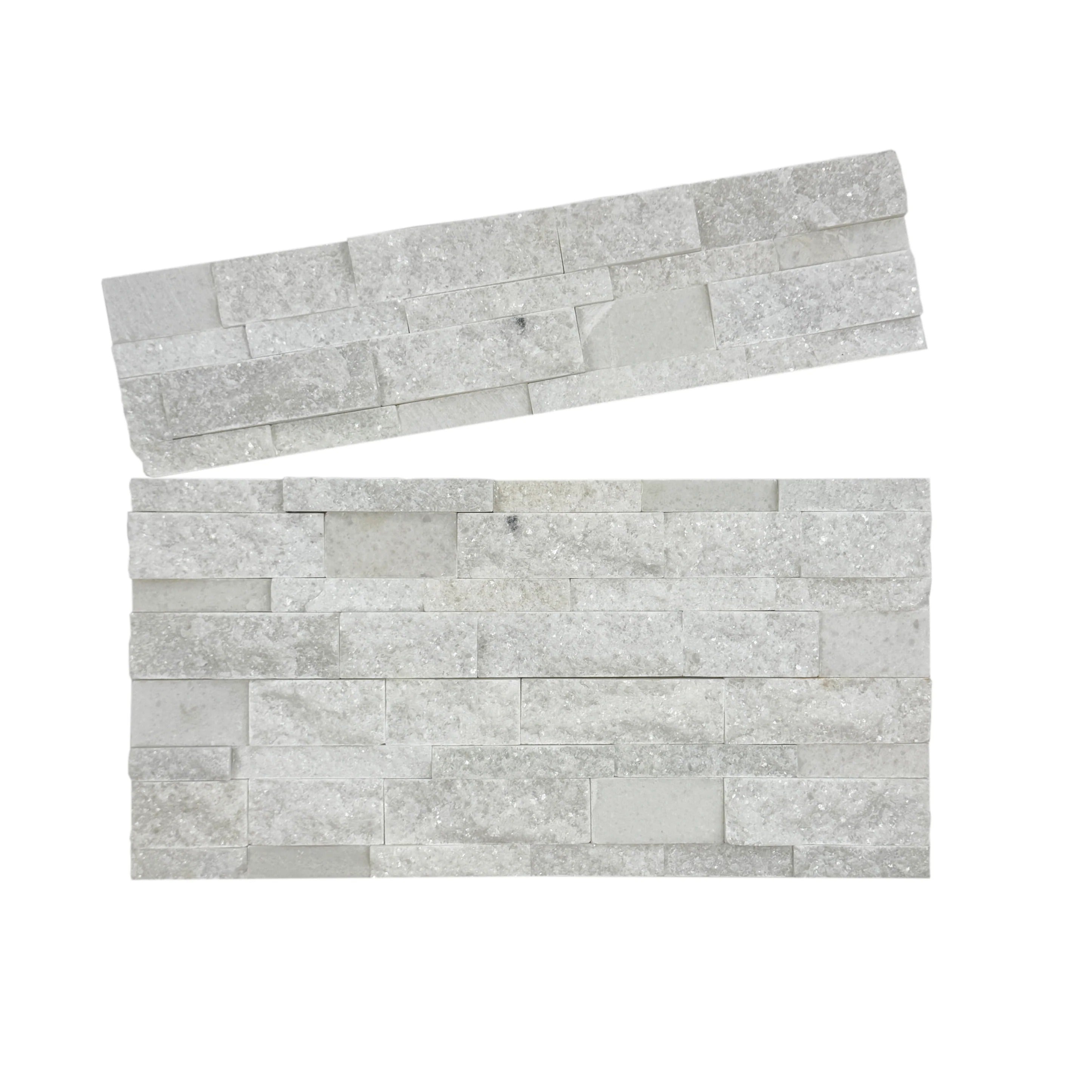 Brighten interiors with Luxe Aura Crystal White marble wall cladding. Polished & split slate finish, durable & stylish for walls, fireplaces & exterior facades.