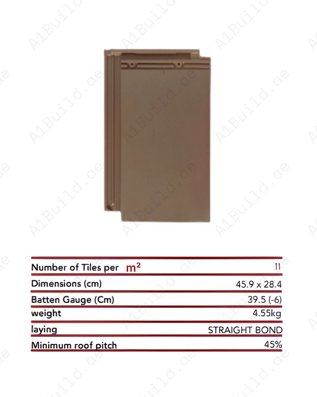 Brown flat ceramic roof tile 45.4×28.4 cm — durable earth-style roofing with efficient installation and strong weather resistance.