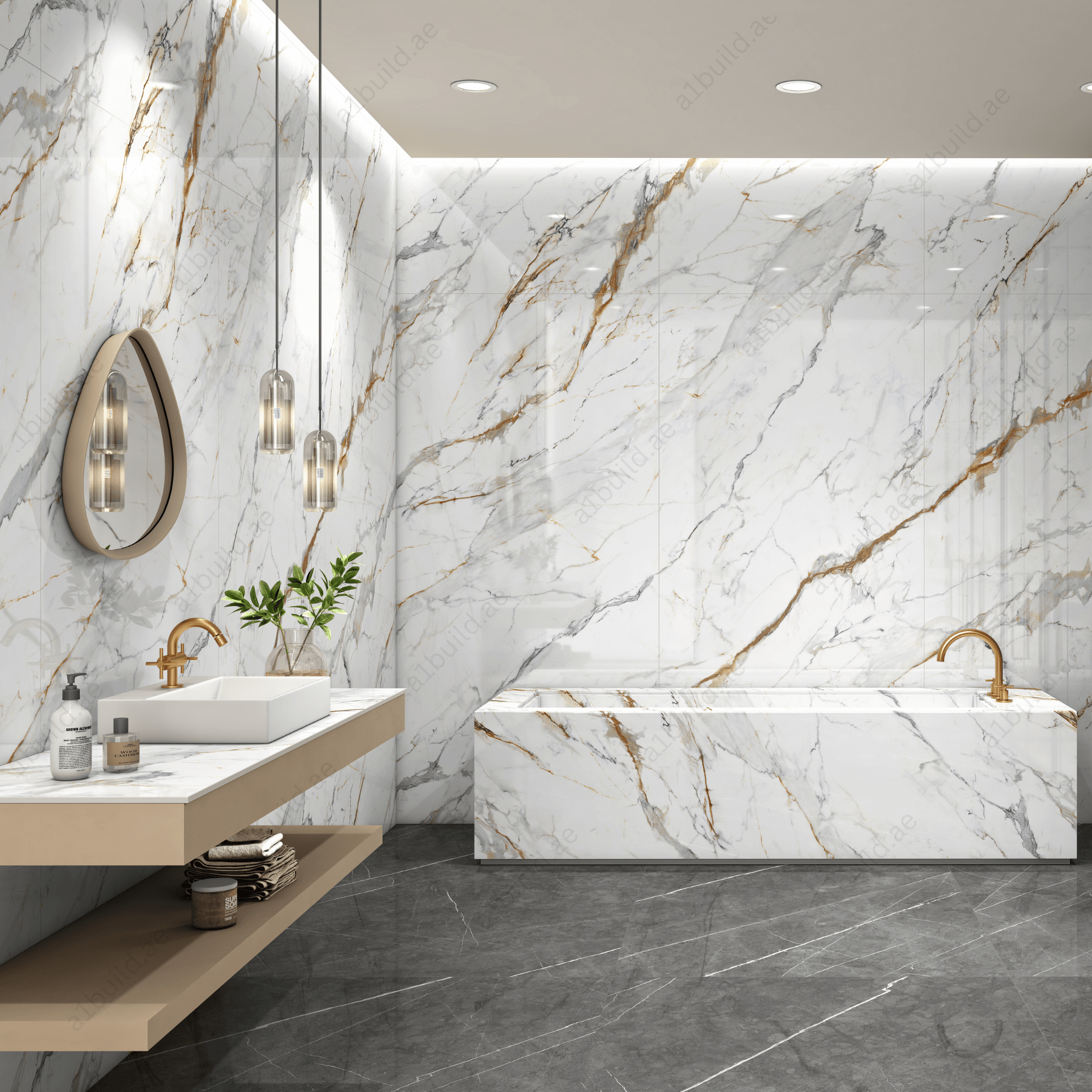 Calacatta Bronzo (120X278cm High Gloss End Match Porcelain Slabs)