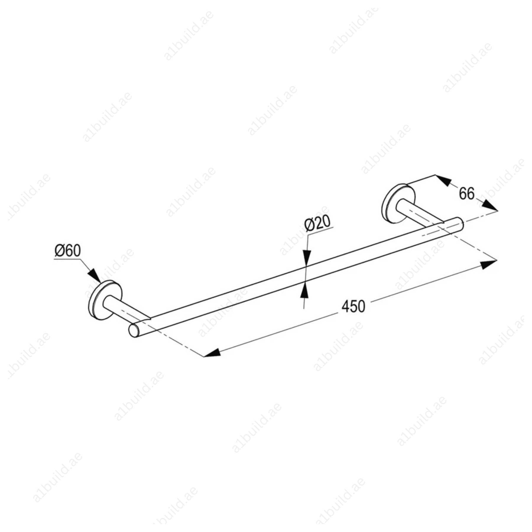 CALIBER Chrome Single Towel Bar | Wall Fastening with Screws & Dowels