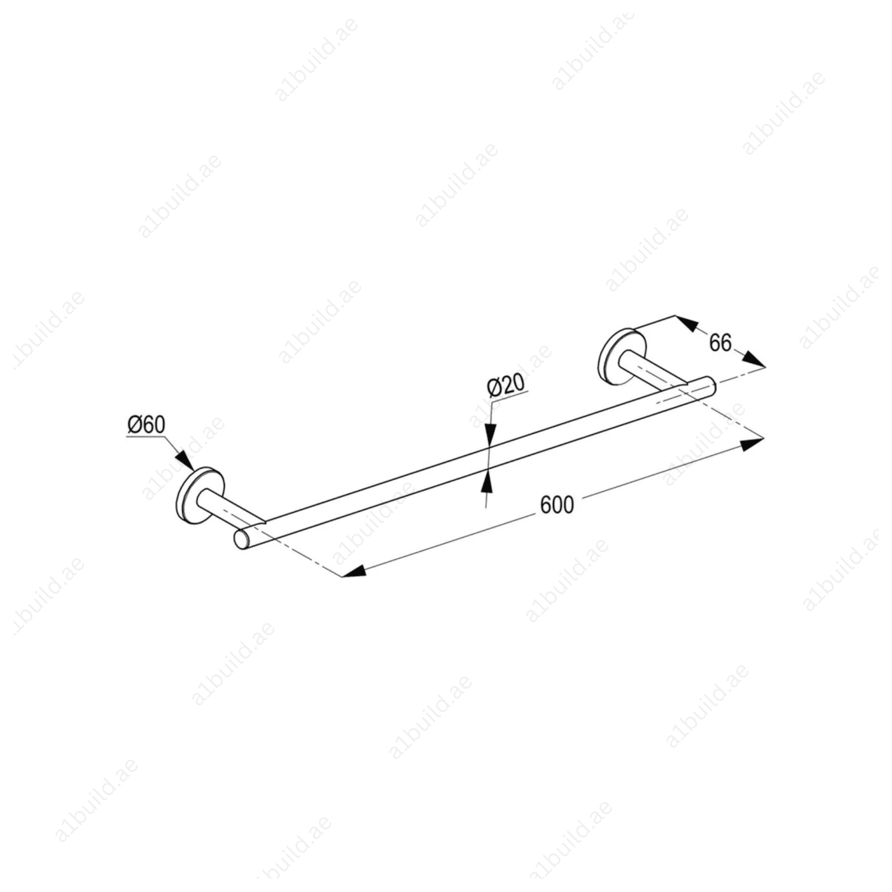 CALIBER Single Towel Bar in Chrome | Wall Fastening with Screws & Dowels