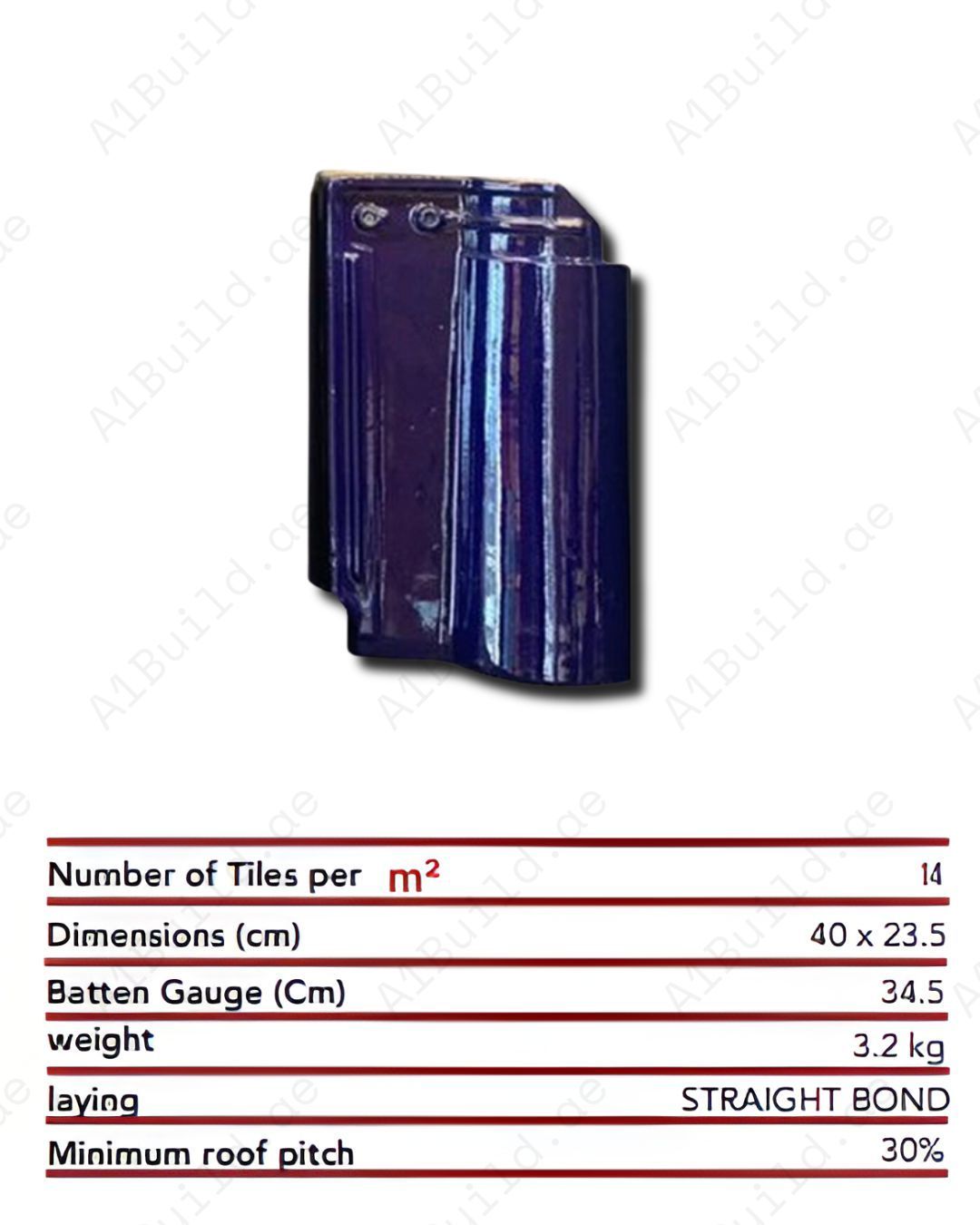 CEIPO Blue Roof Tile 41.5×28.4 cm. 3.2kg glazed ceramic, 14/m², strong, UV resistant, durable and elegant for luxury roofing.