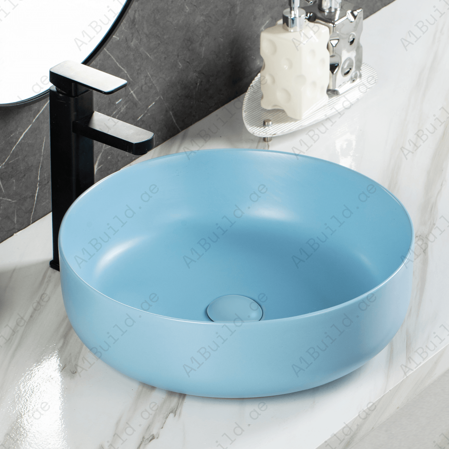  COUNTERTOP WASH BASIN W/O TAP HALE  450*450*140 MM MM, MATTE BLUE