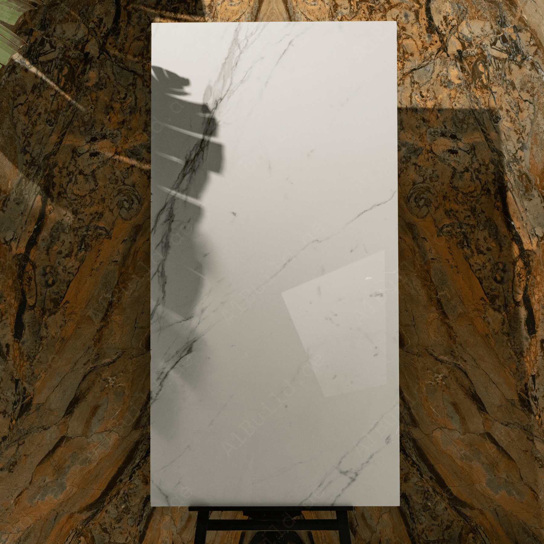 CRSM 117 tiles (80x160cm, 9mm) feature a polished surface with a sleek and modern design. Suitable for both floors and walls, these tiles are perfect for adding a touch of elegance to any indoor space. 