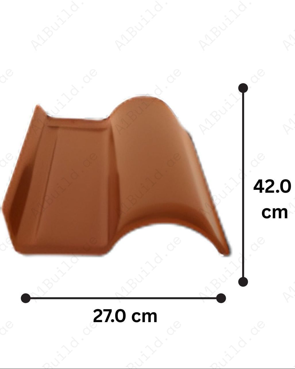 Caramel curved ceramic roof tile 42×27 cm, 2.8kg, 12/m². Warm tone, glossy finish, weather-resistant long-life roofing.