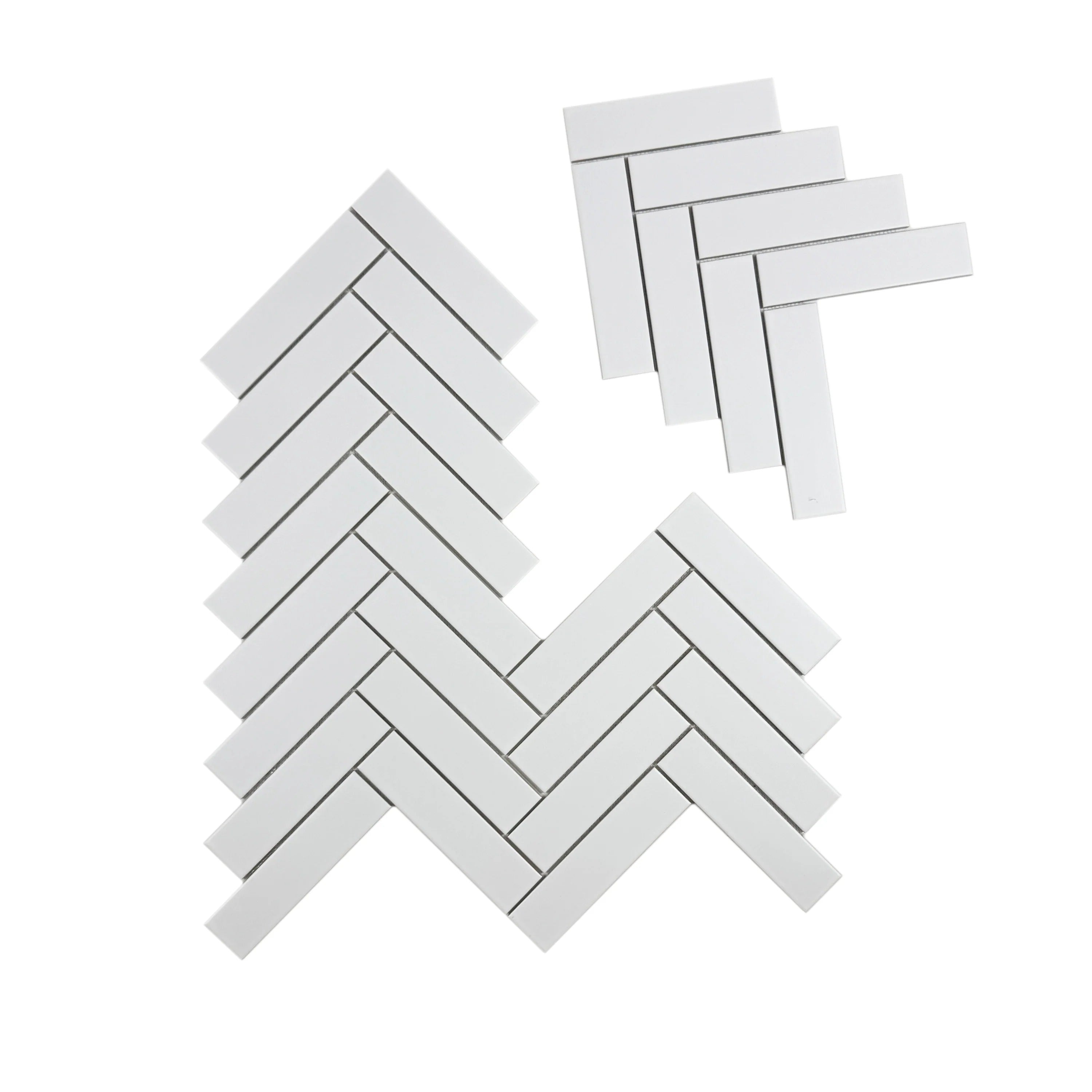 Carrara Lumina Pure White Herringbone Porcelain Mosaic combines elegance and durability, ideal for walls, floors, and backsplashes with timeless style.