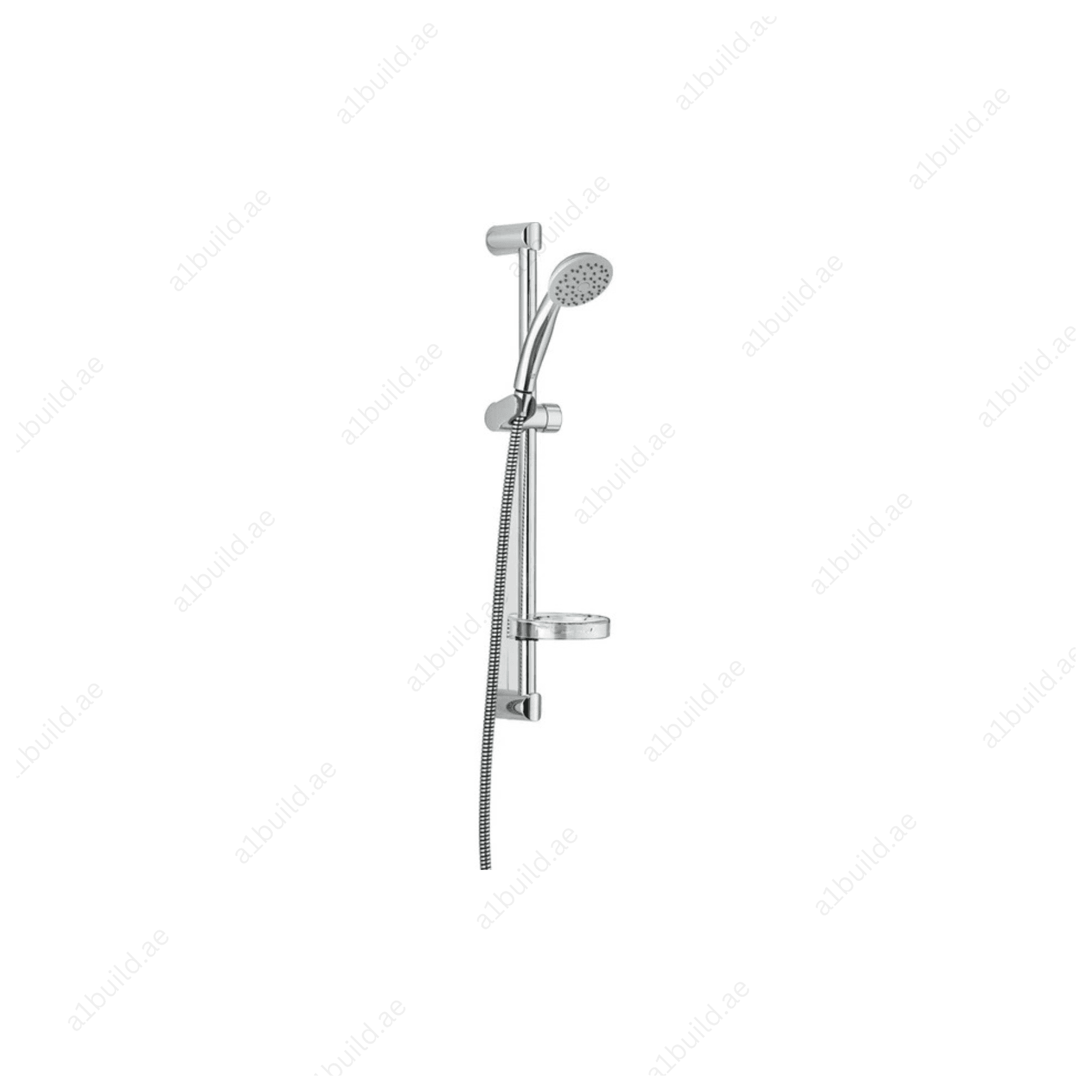 Chrome 1S Shower Set with Soap Dish and Plastic-Coated Hose