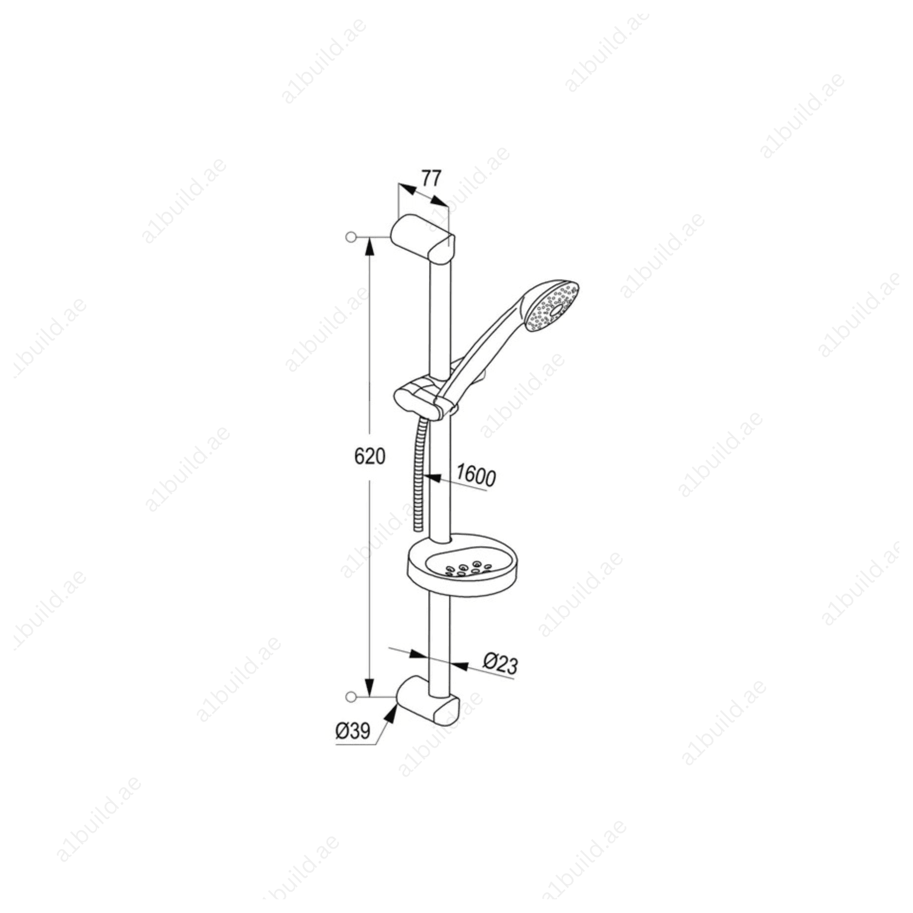 Chrome 1S Shower Set with Soap Dish and Plastic-Coated Hose