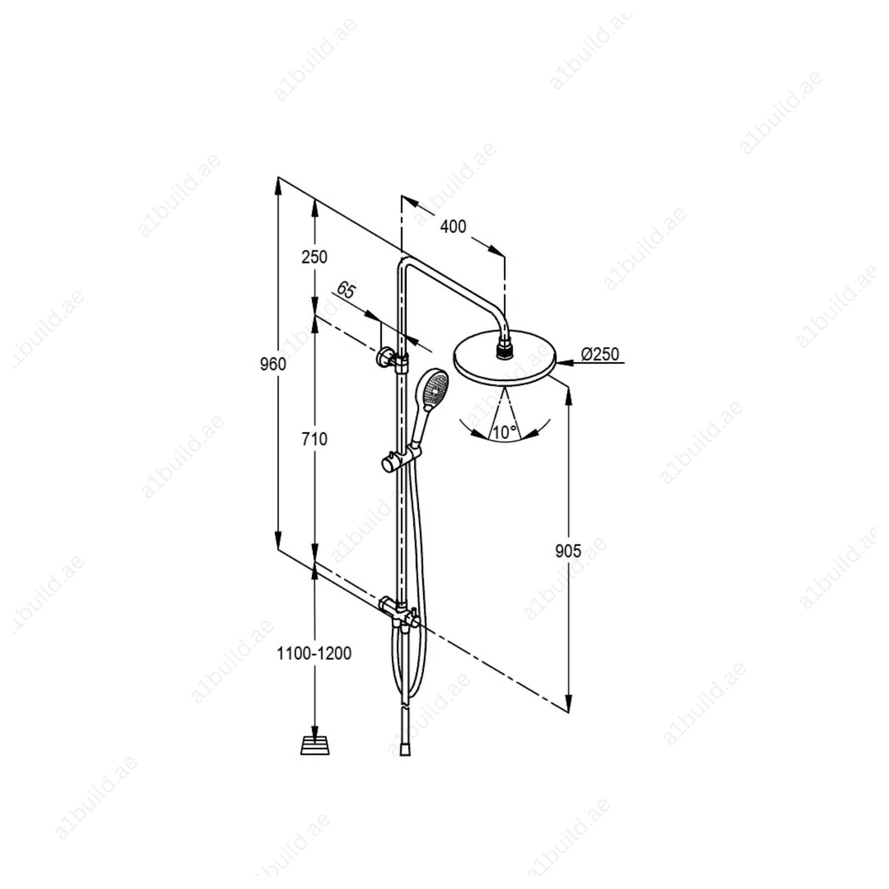 Dual Shower System L = 960 mm | Chrome | Ceramic Diverter & Hand Shower