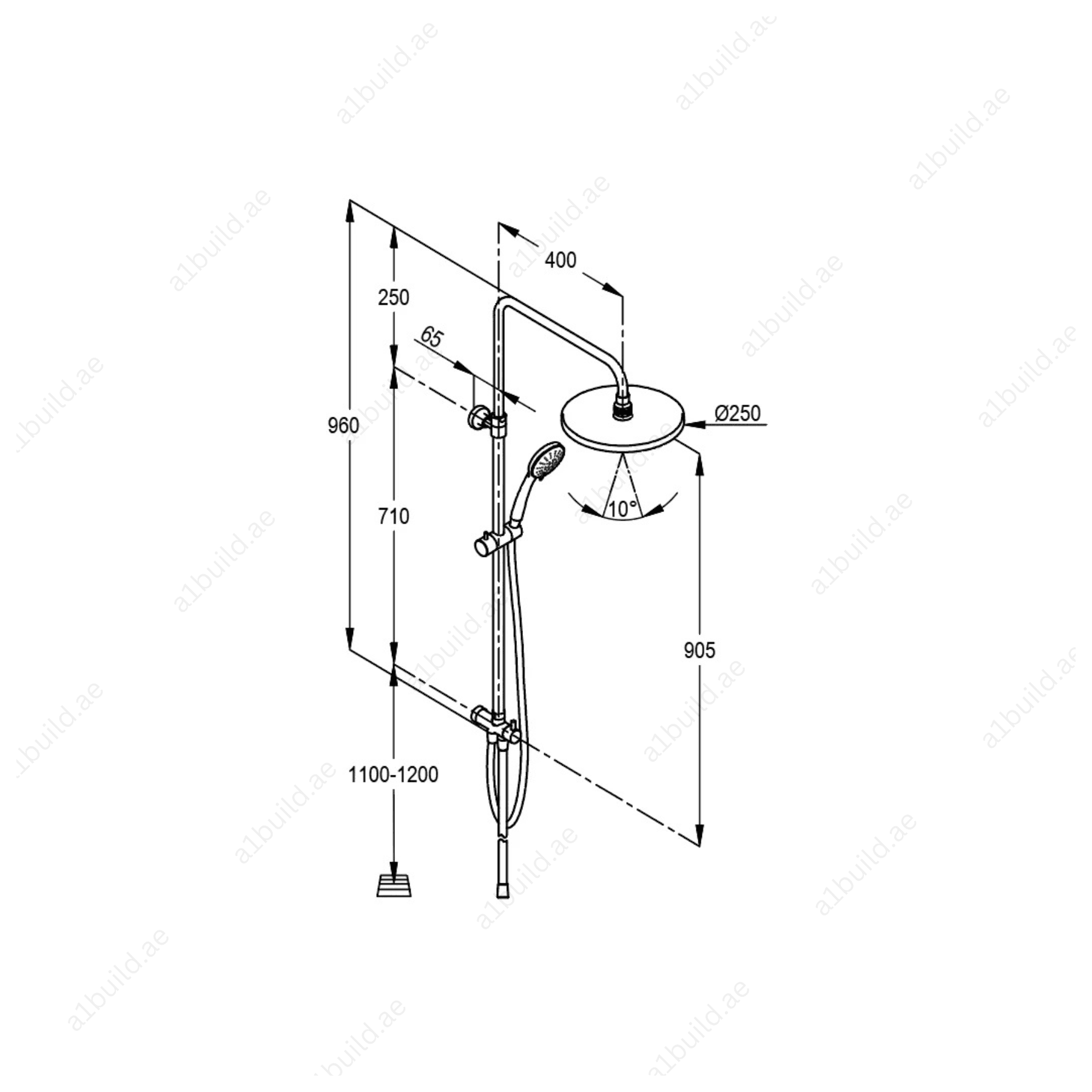 Dual Shower System L = 960 mm | Chrome | Hand & Head Shower, Diverter