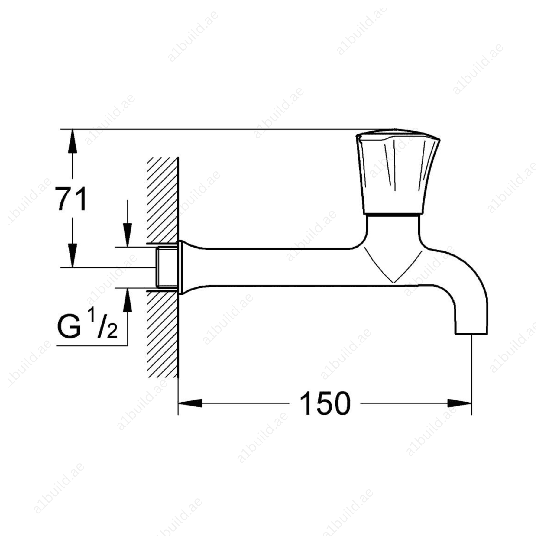 Costa L Bibtap 1/2" – Wall Mounted with Metal Handle & Long-Life Finish