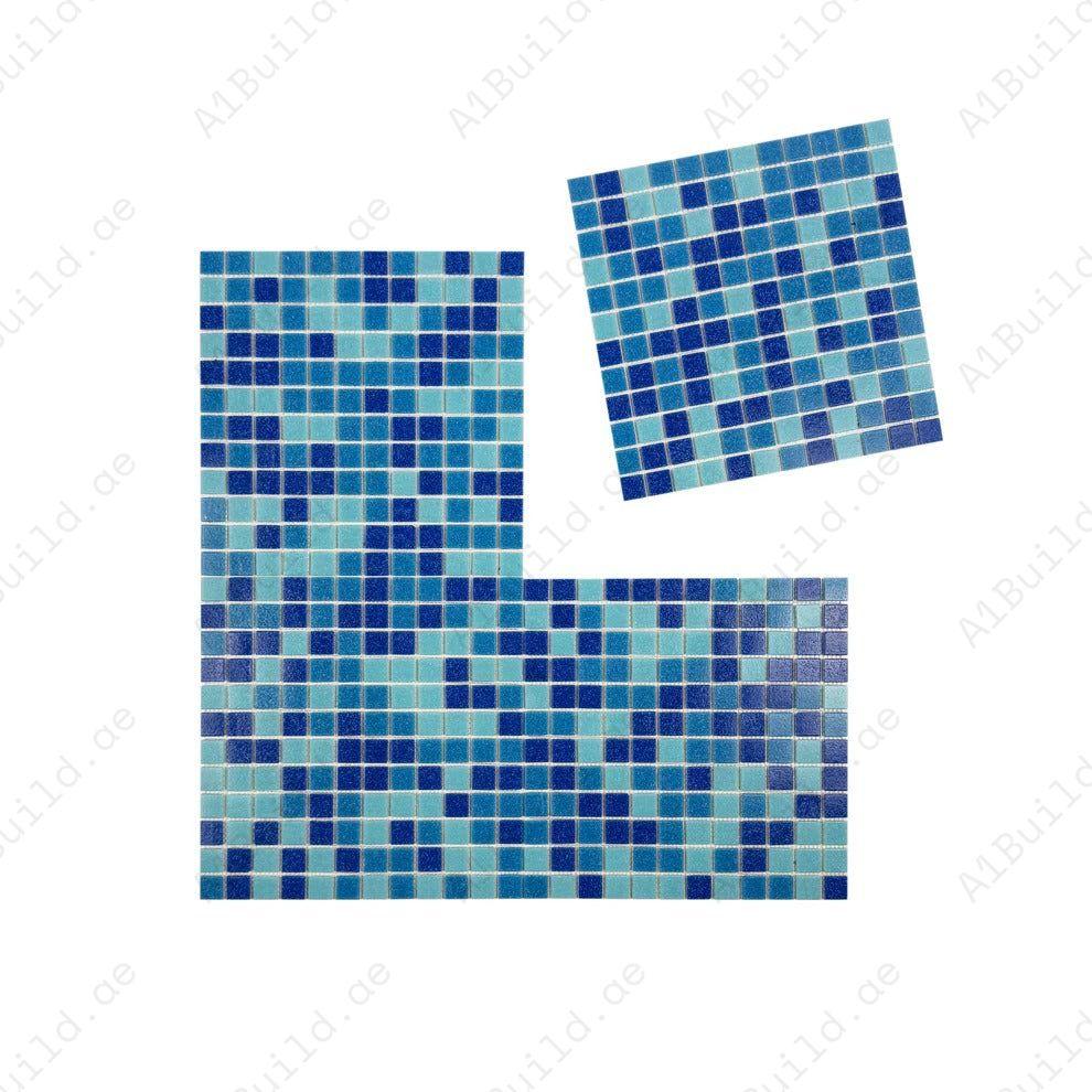 Create vibrant pools & spas with Sky, French & Navy Blue Serene Spectrum glass mosaics. Slip-resistant, UV durable & eco-friendly for lasting aquatic beauty.