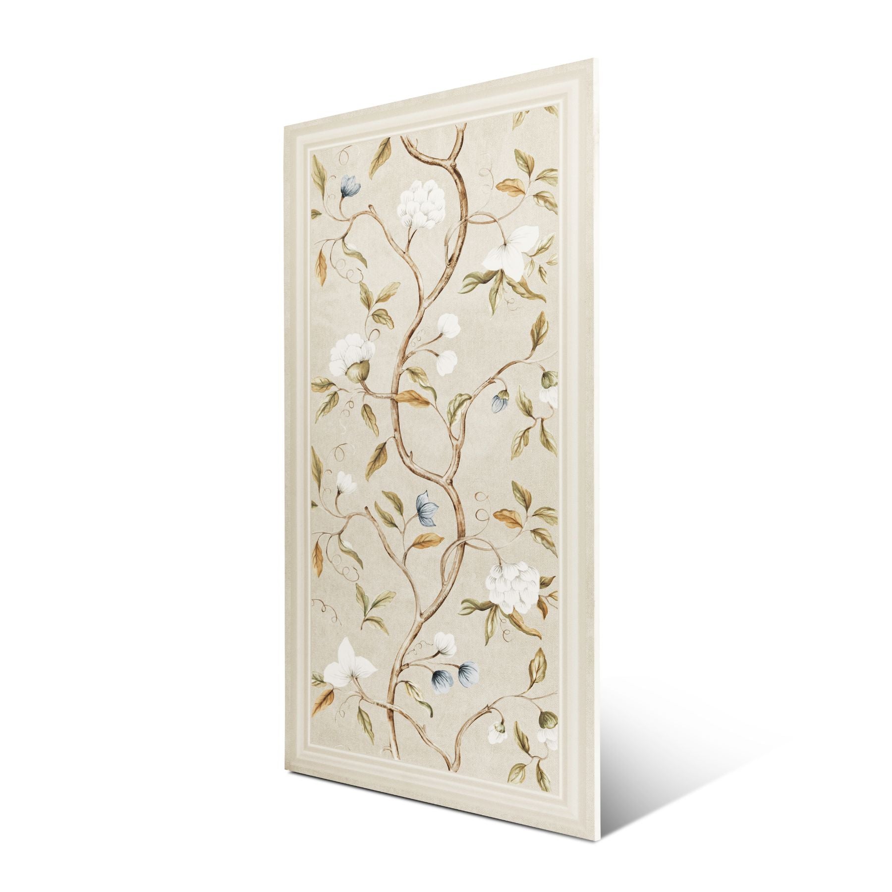 Crema Frame Blossom matt stone effect porcelain tile 60x120cm with 9mm thickness features soft beige tones and elegant floral detailing.