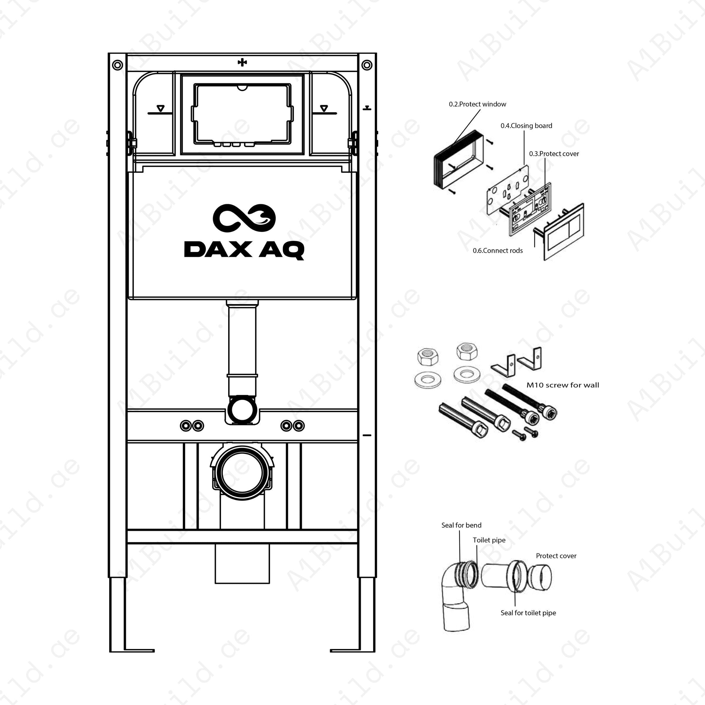 DAX AQ FLOW-IQ 1120 concealed cistern with silent fill, dual flush 3/6L, heavy-duty steel frame, tool-free maintenance & UAE-made quality for modern bathrooms.
