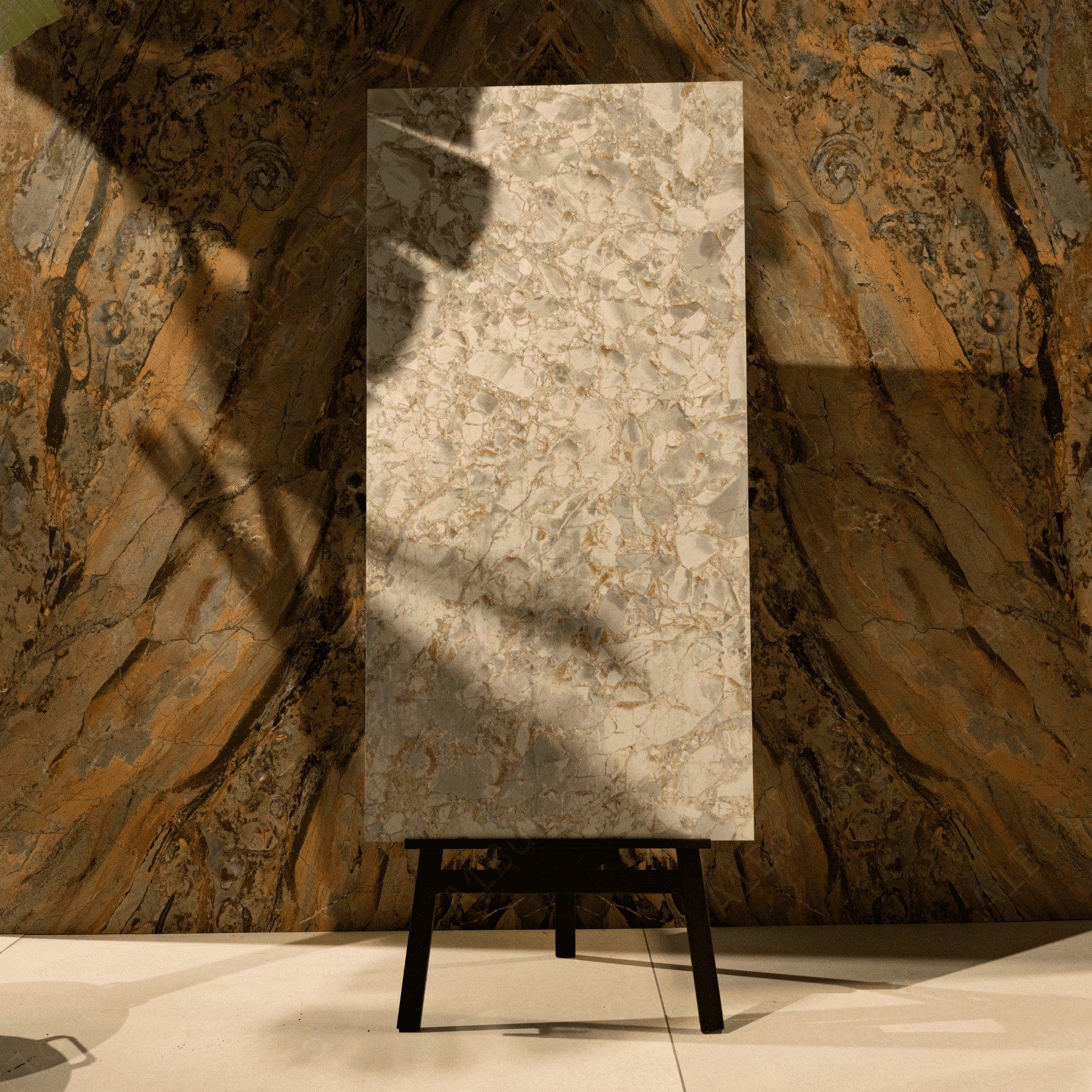 Discover ENRICO porcelain tile 600x1200mm with 9MM thickness and glitter on matt finish. Durable large format tile ideal for elegant, shimmer-enhanced floors and walls.