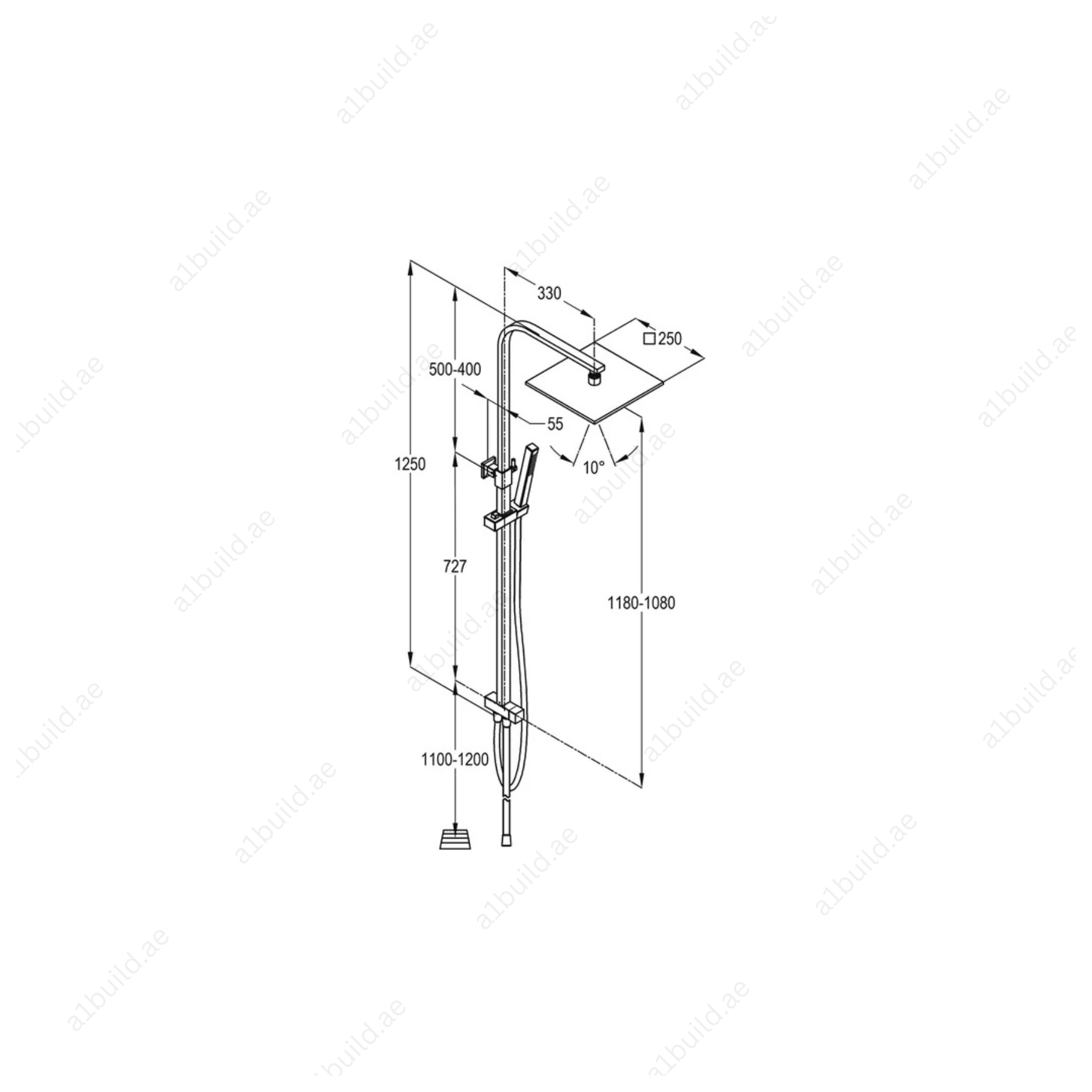 Dual Shower System DN 15 with Adjustable Riser Pipe, Hand and Head Shower