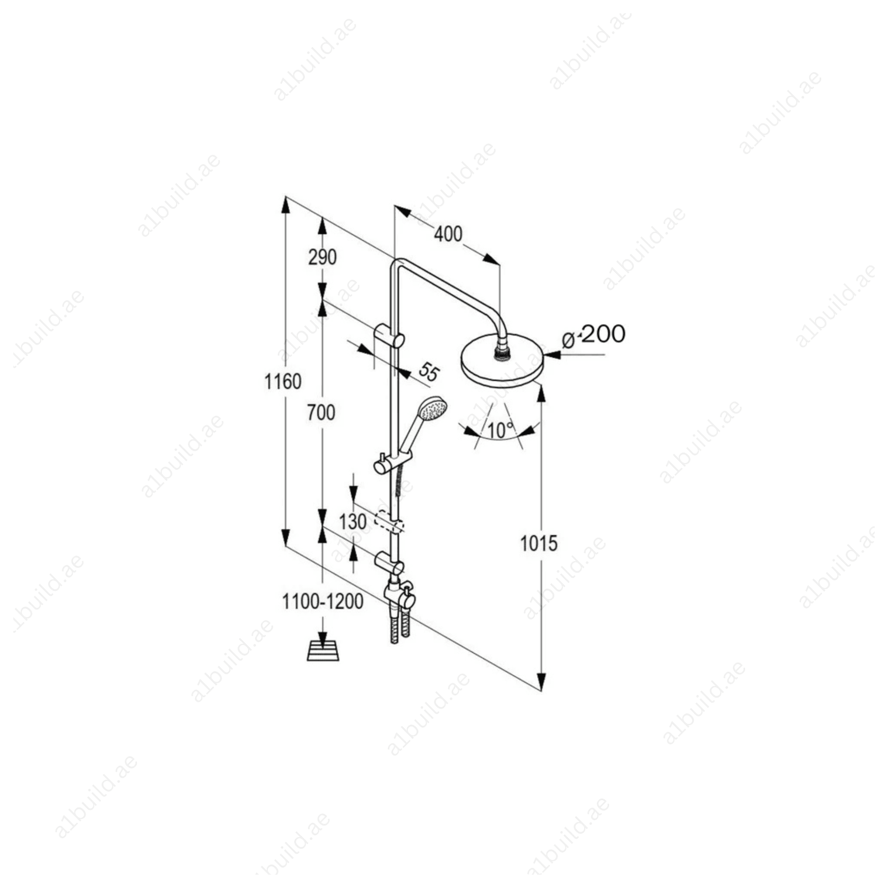 Dual Shower System L 1160 mm Chrome Hand and Head Shower