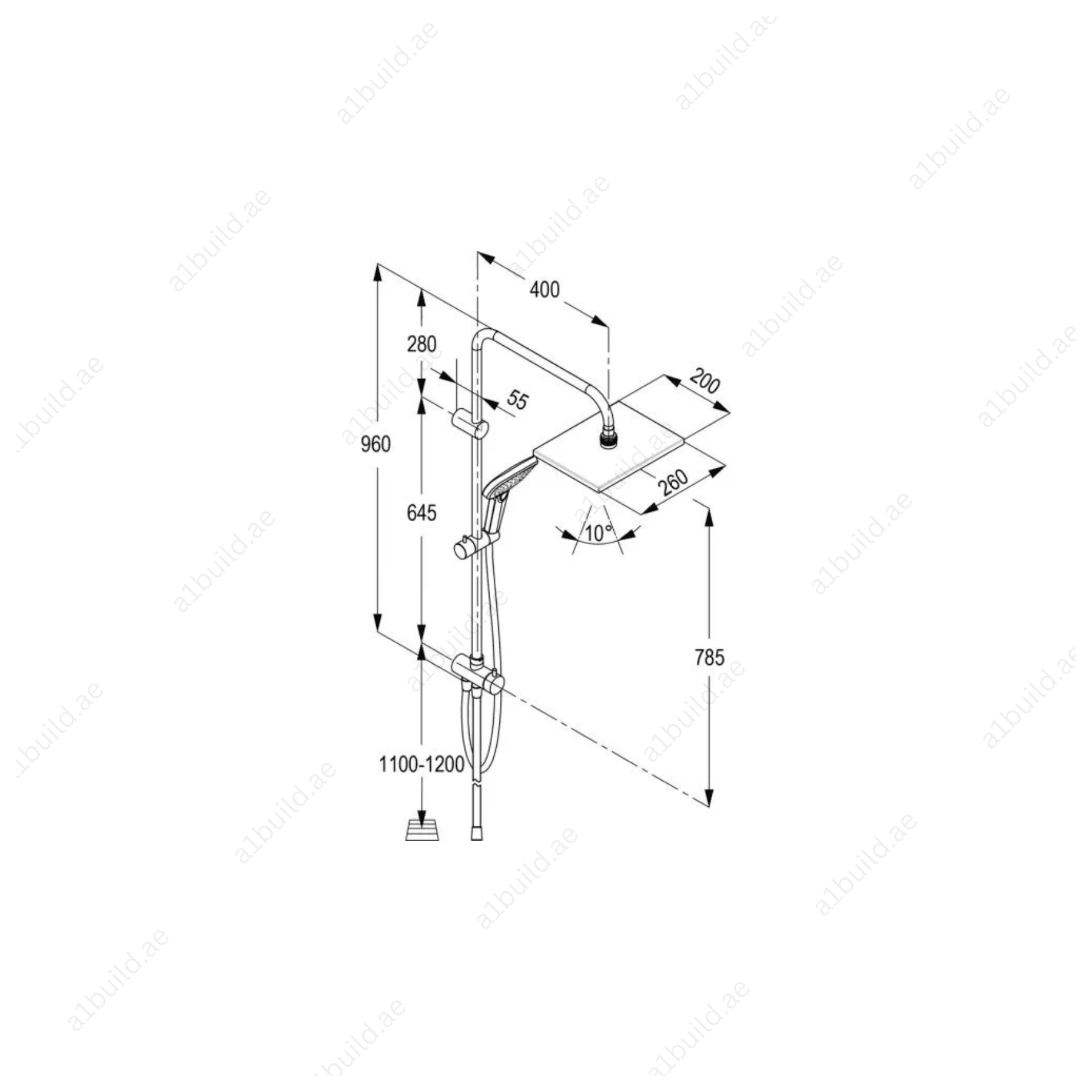 Dual Shower System Rectangular L-Shape Chrome Hand and Head Shower