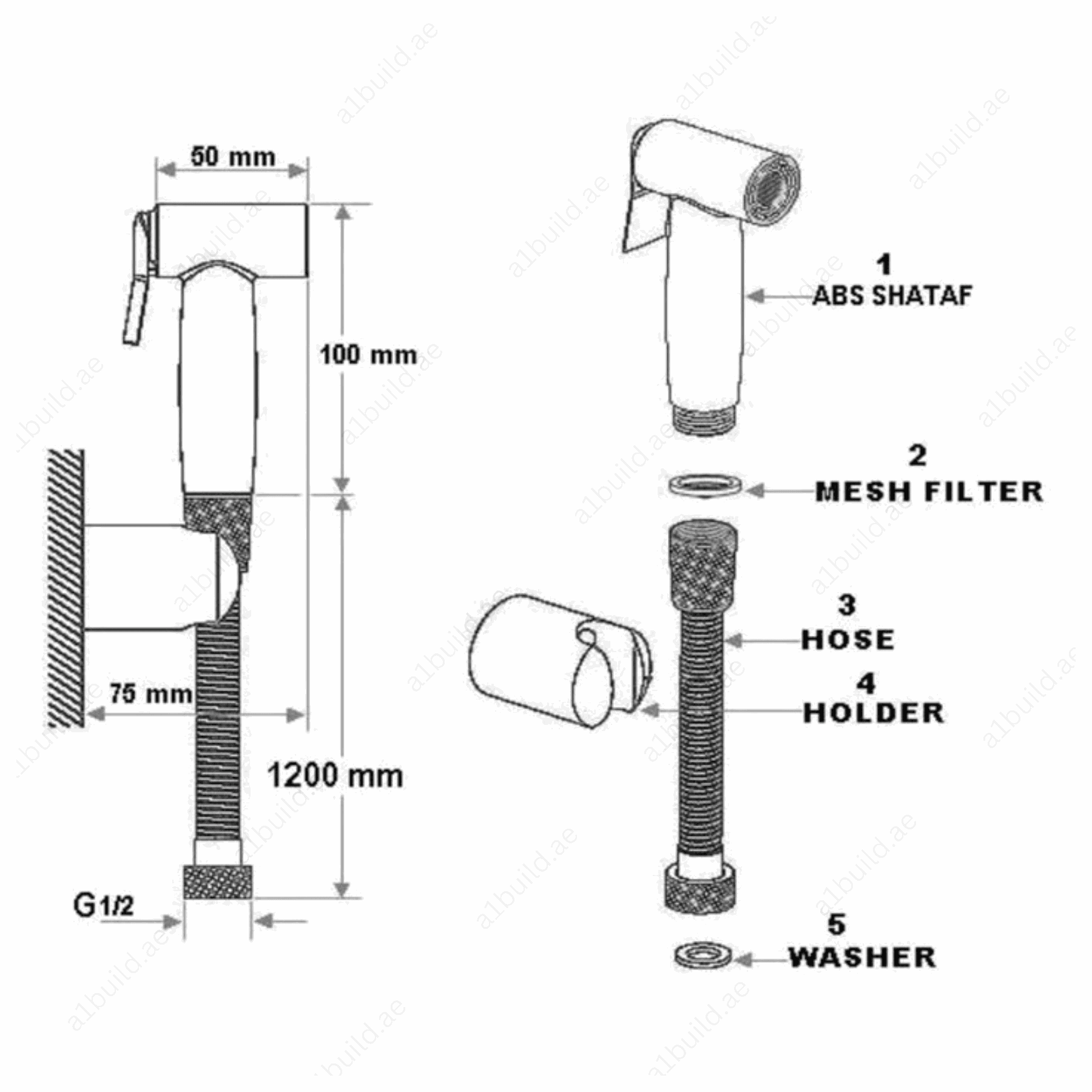 DurableABSShattafwithHoseandHolder_WhiteBathroomAccessory_3