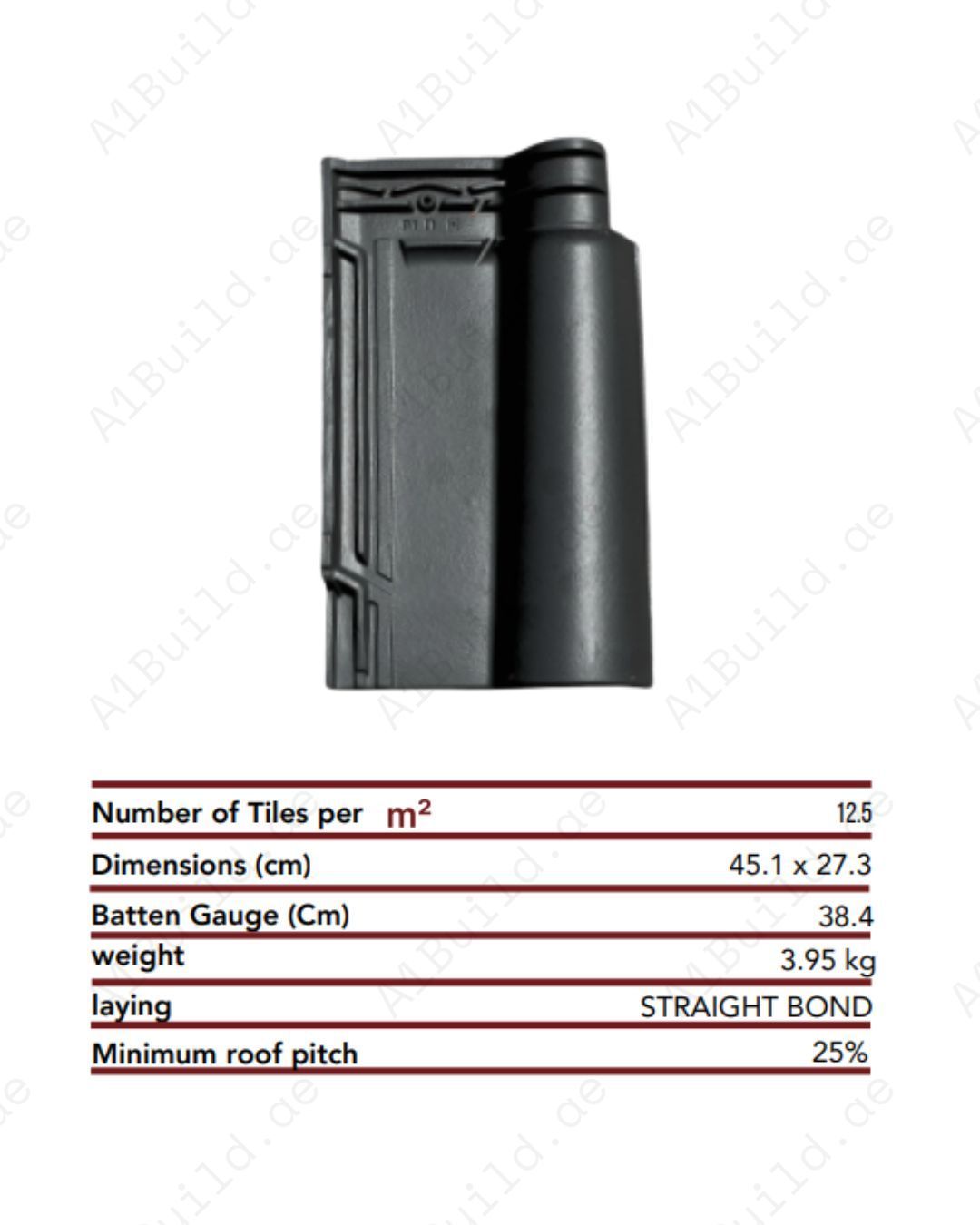 Ebano Dark Grey roof tile 45.1×27.3 cm with maximum durability and elegant finish. UV-resistant, lightweight installation, and only 12.5 tiles per m² needed.
