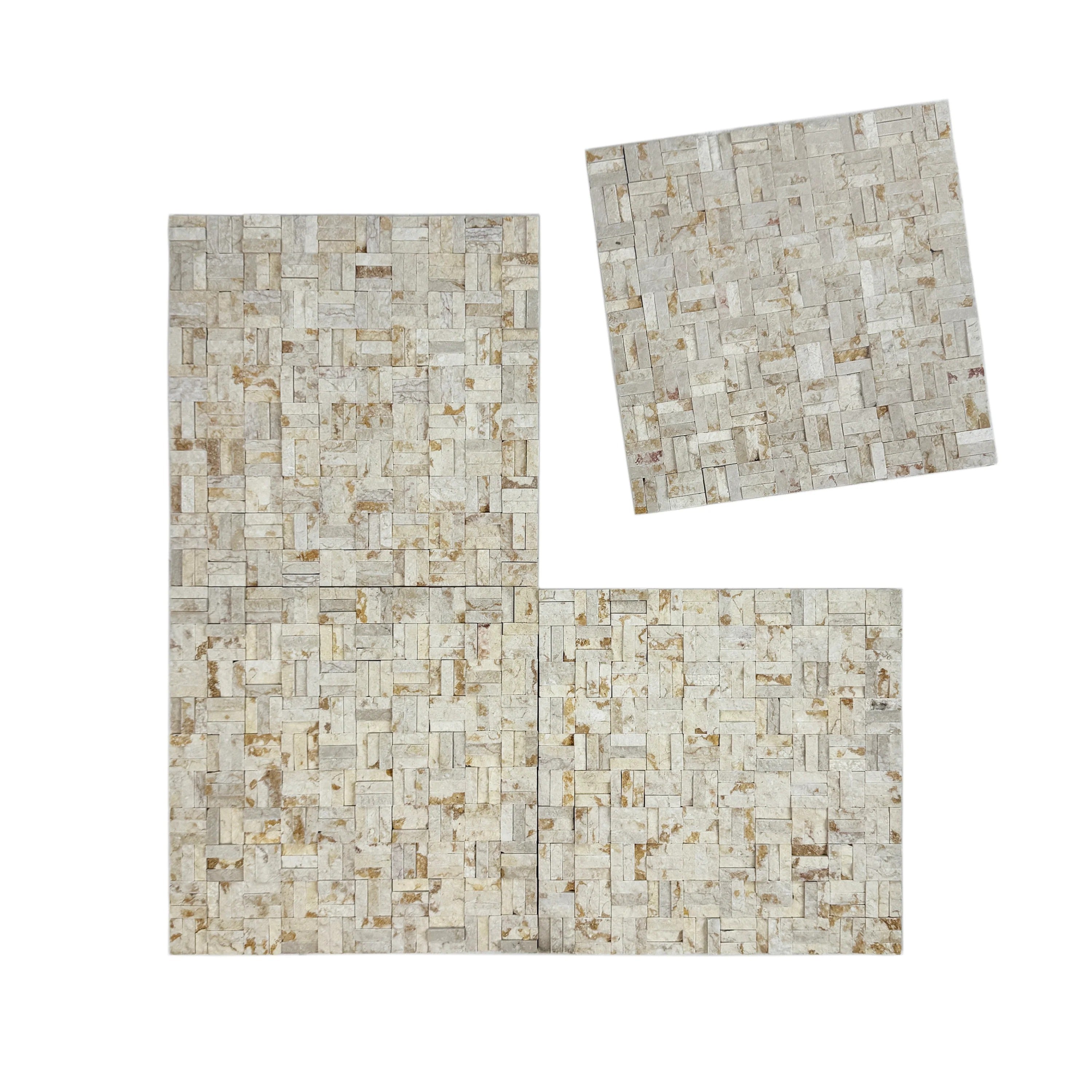 Elegant Sunny Beige marble mosaic tiles with split surface design, perfect for luxury walls and floors. Durable, timeless, and ideal for premium interiors.