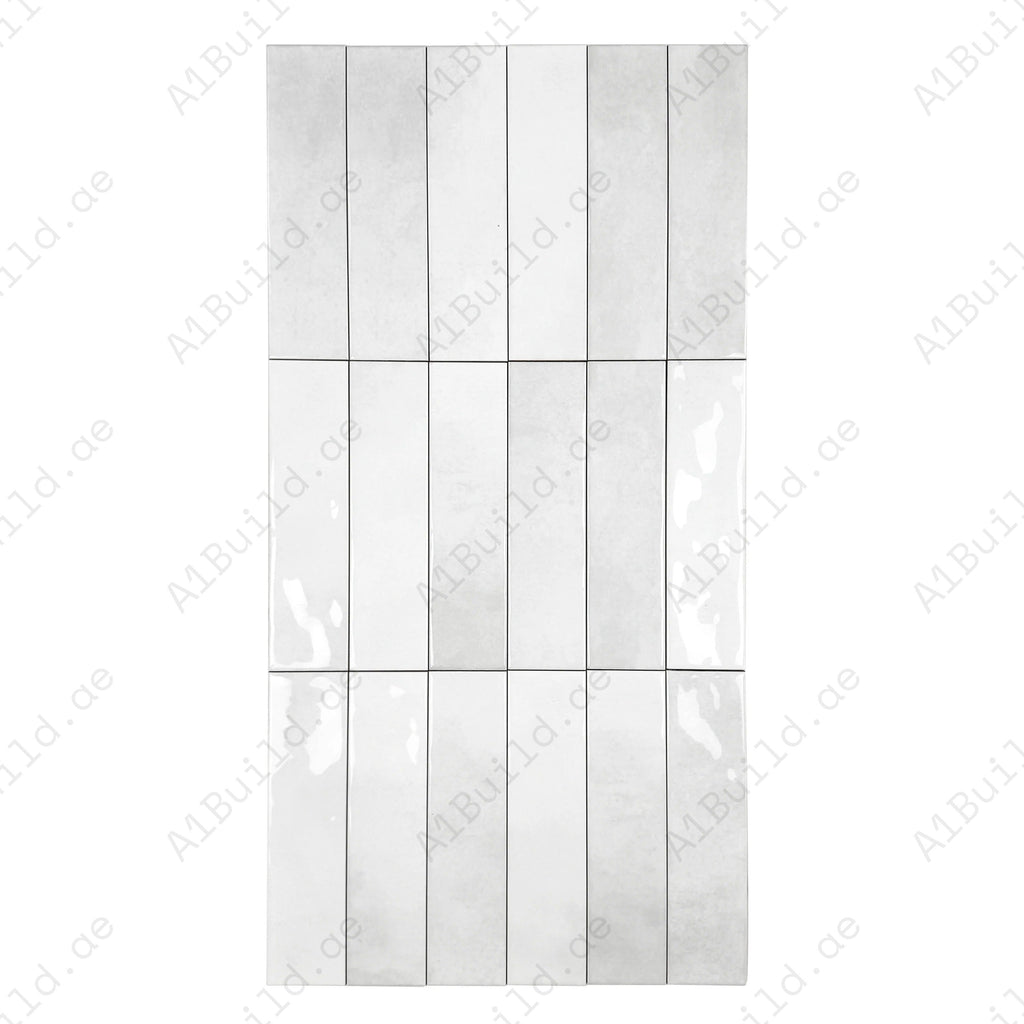 Tonal Symphony White Glossy Ceramic Artisanal Tile for Interiors