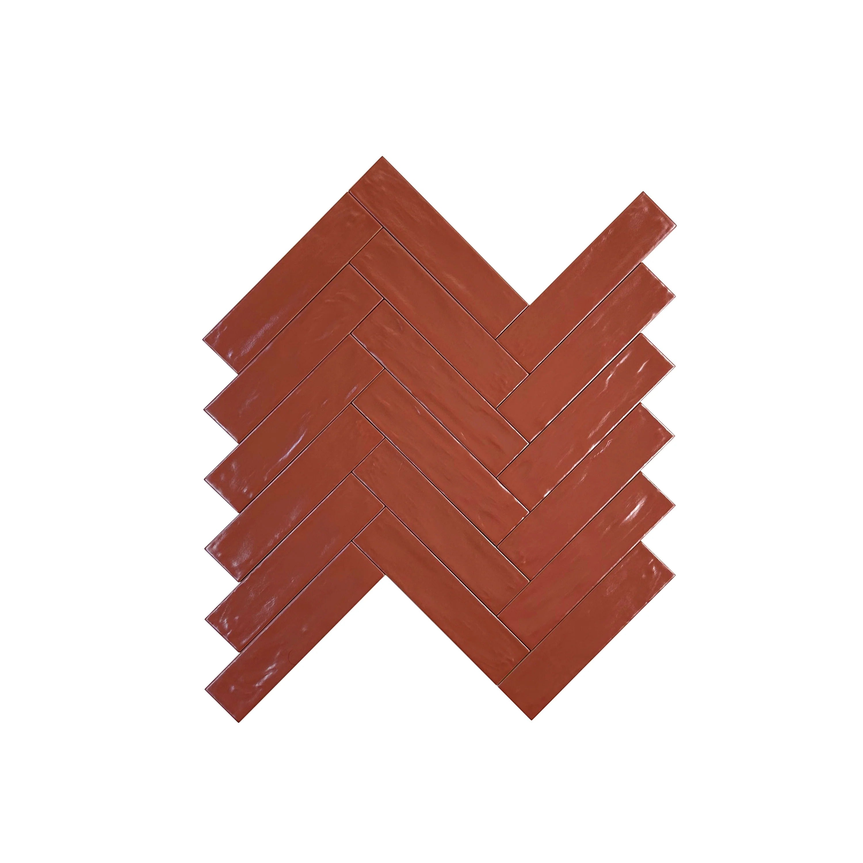 Elegant red semimatte pearlescent ceramic tile with a sleek long-strip design. Perfect for walls, kitchens, and bathrooms. Durable, water- and stain-resistant.