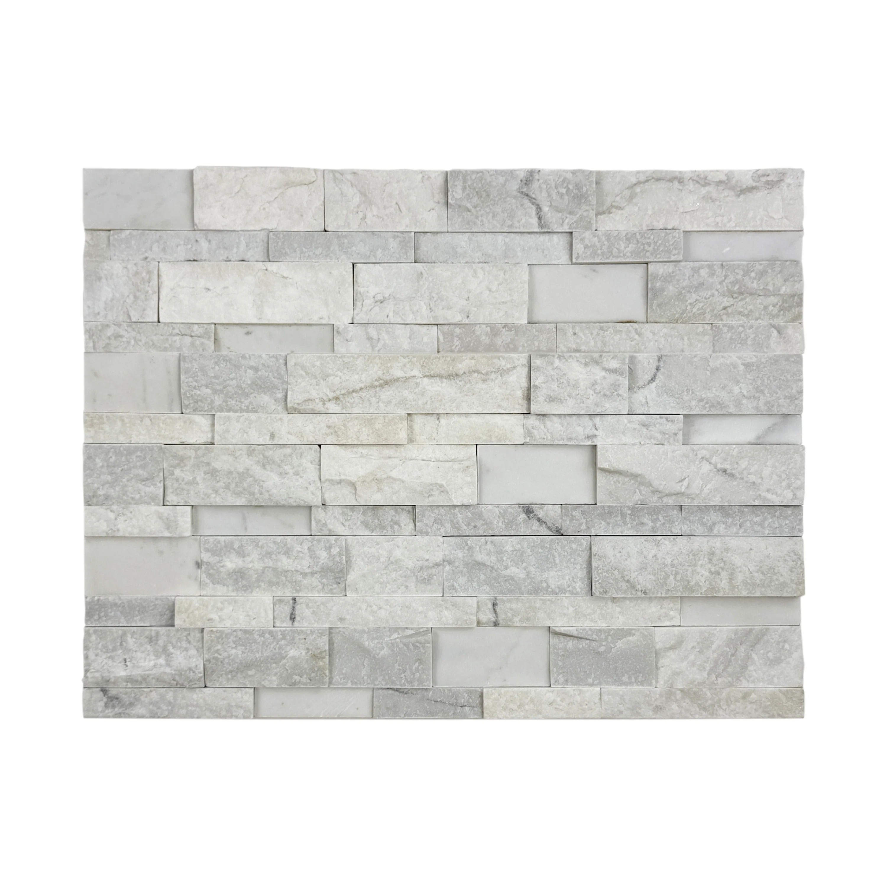 Elevate interiors with Luxe Aura Milky White marble cladding. Mixed-size split & polish finish, durable slate stone for walls, fireplaces & outdoor façades.