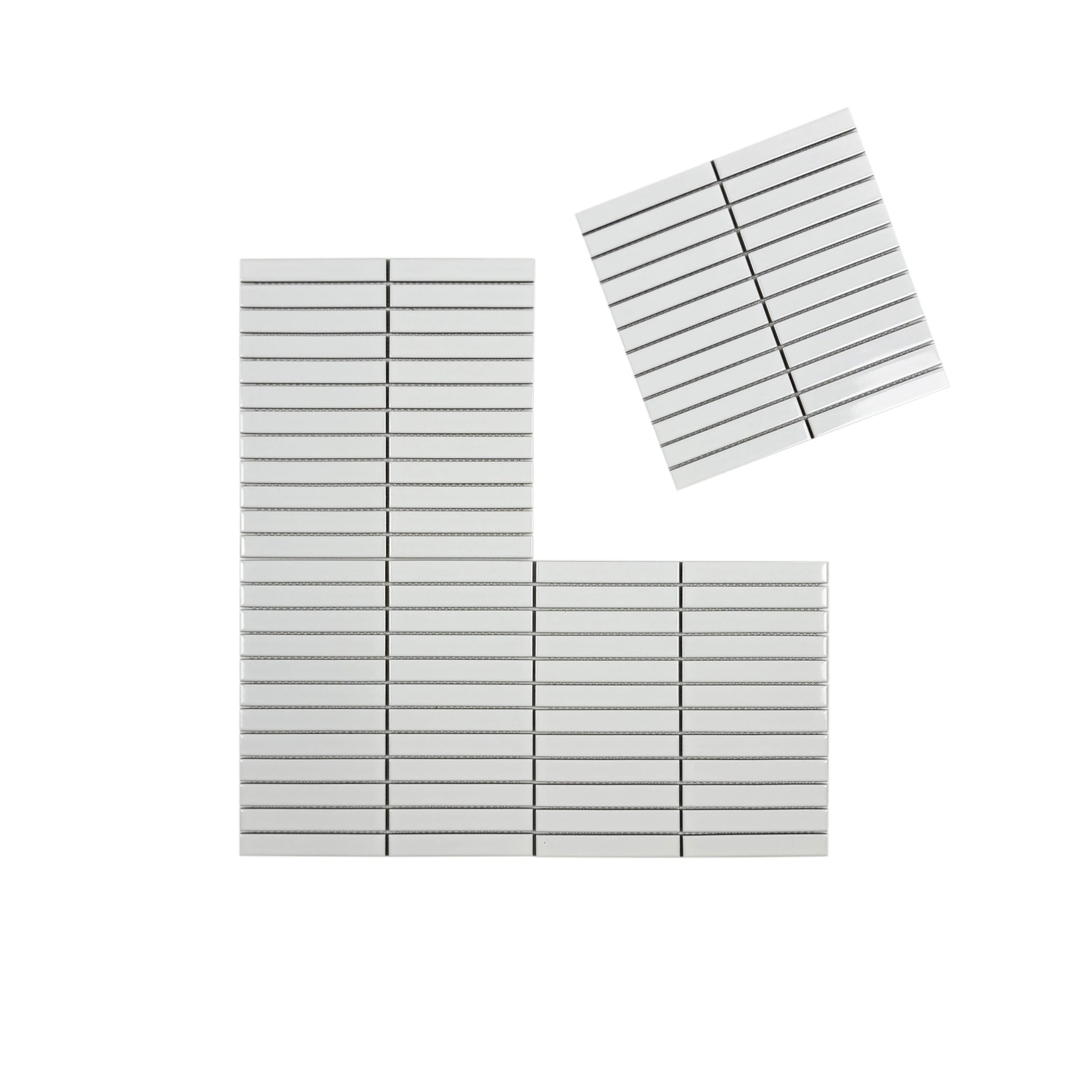 Enhance interiors with Carrara Lumina White Glossy Long Strip Porcelain Mosaic. Durable, water-resistant, and elegant for walls, floors, and backsplashes.