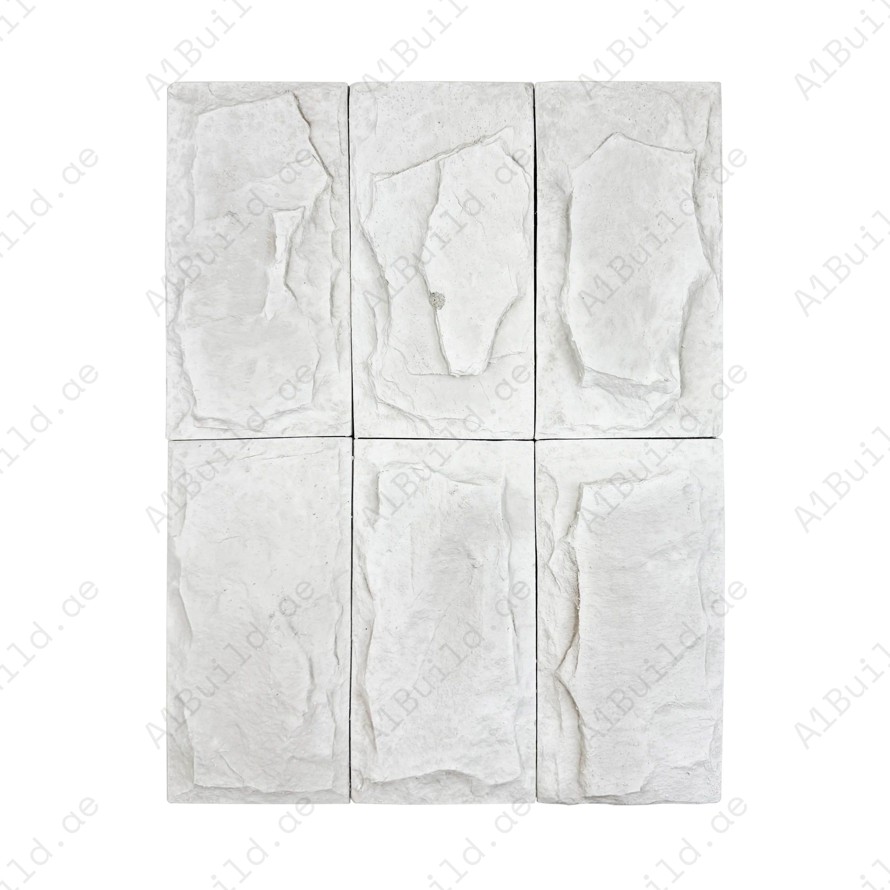 Enhance interiors with Tuscany Essence White Mushroom Stone Design Cement Artificial Tile. Durable, elegant, and ideal for walls with natural stone appeal.