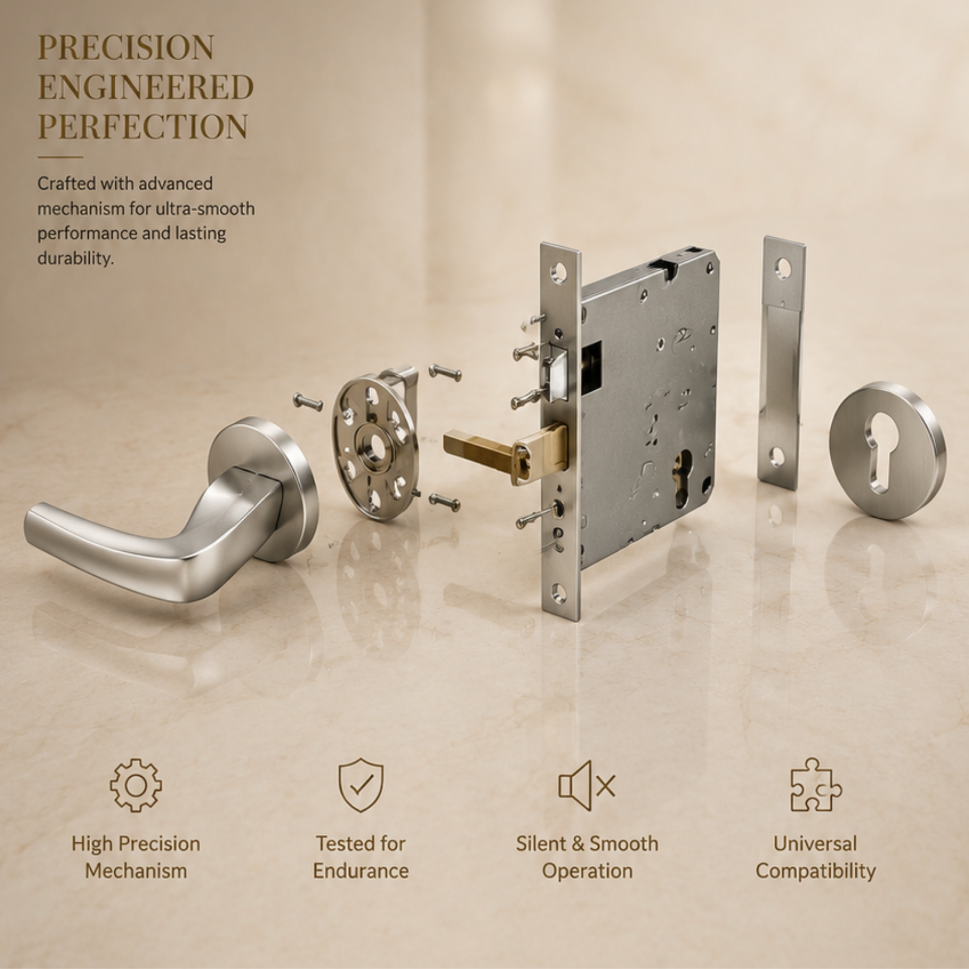 Enhance interiors with the ZR191238 Cylenk Merk luxury zinc alloy door handle in Matt Satin Nickel and Matt Satin Brass finishes for elegant spaces.