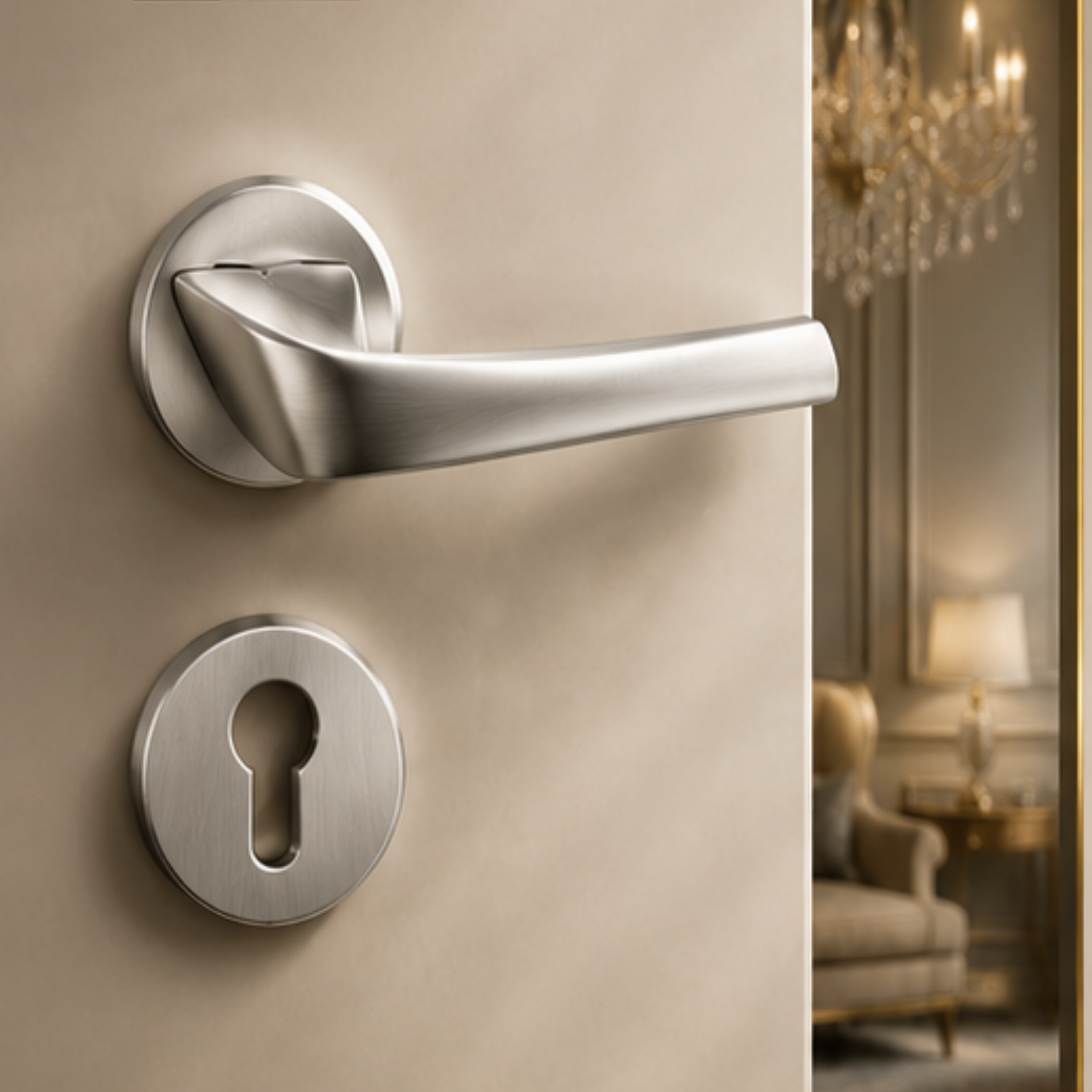 Enhance interiors with the ZR191238 Cylenk Merk luxury zinc alloy door handle in Matt Satin Nickel and Matt Satin Brass finishes for elegant spaces.