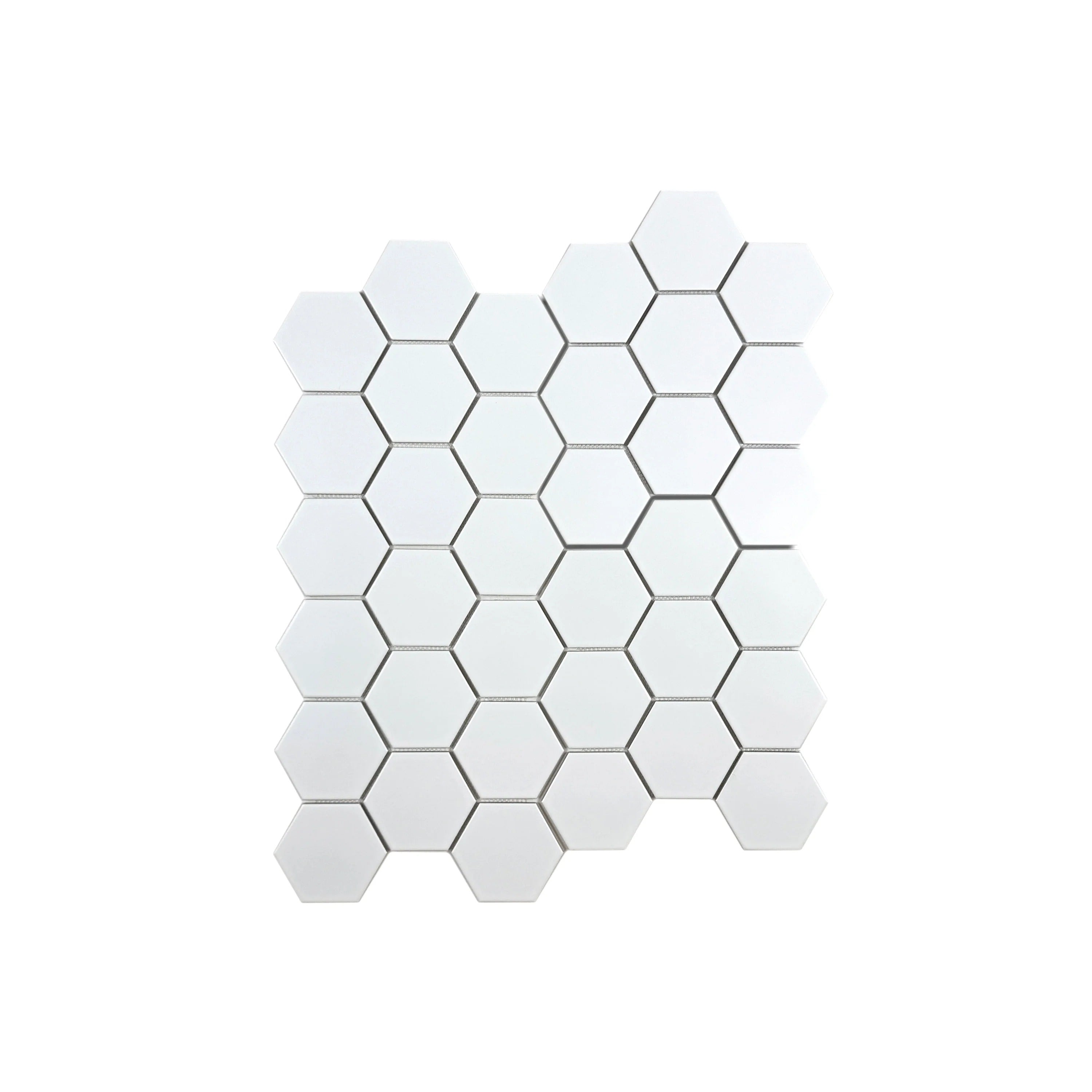 Enhance spaces with Carrara Lumina Pure White Hexagon Porcelain Mosaic. Durable, stylish, and versatile, perfect for walls, backsplashes, and flooring.