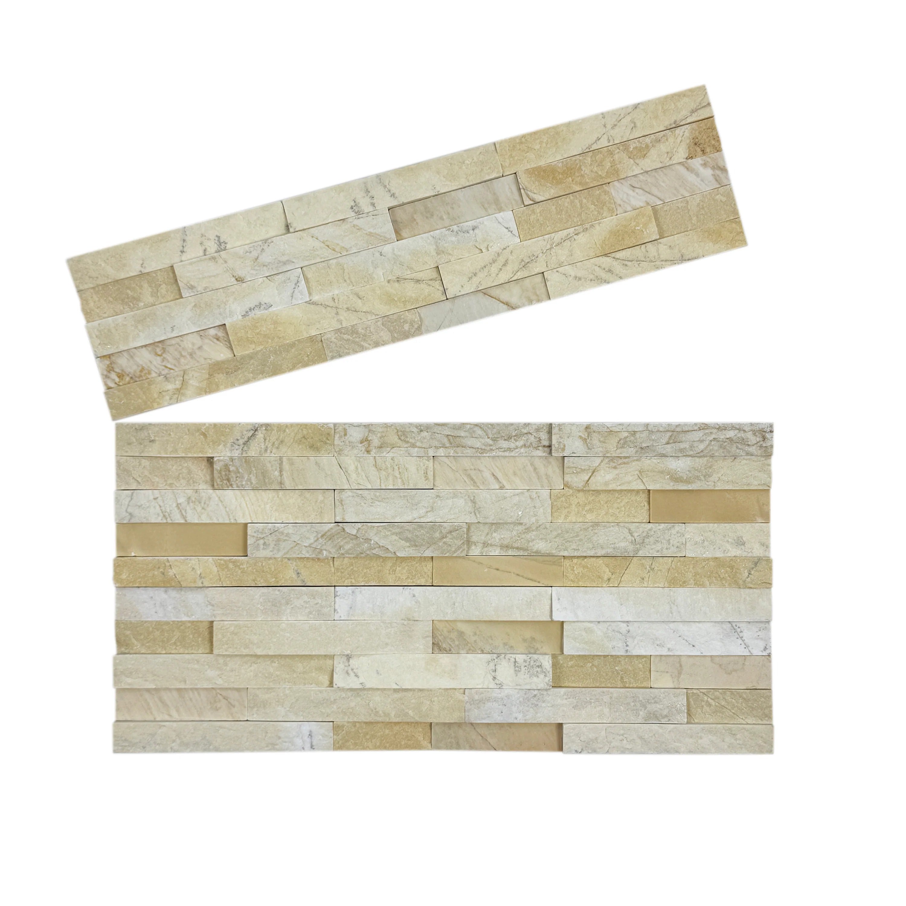 Enhance walls with Luxe Aura Yellow Marble wall cladding. Polish & split finish, 150x600mm, 8pcs/box, durable slate stone for indoor & outdoor spaces.