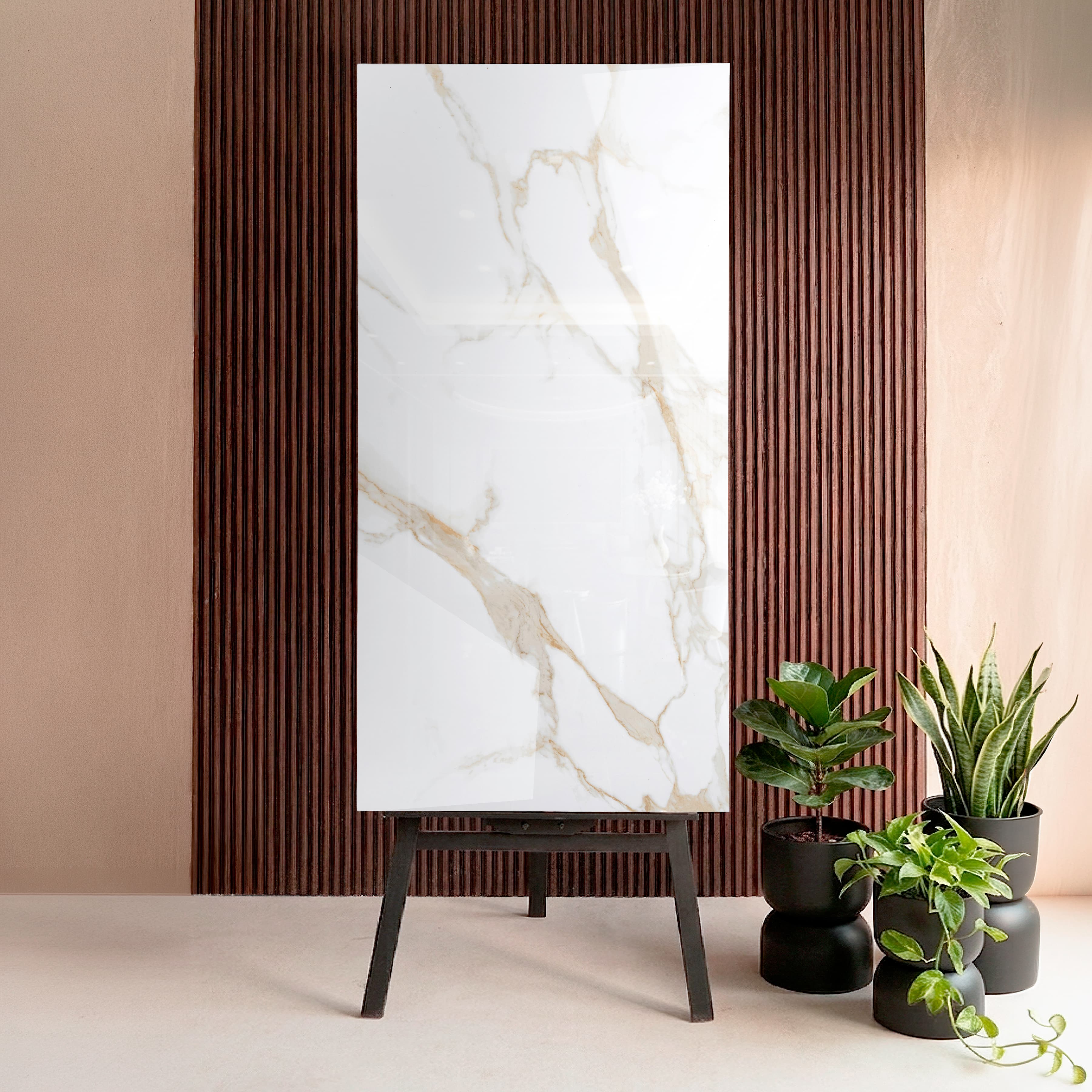 Fabula Beige Polished Limestone Look Glossy Porcelain Floor & Wall Tile 60x120cm 9mm Thickness