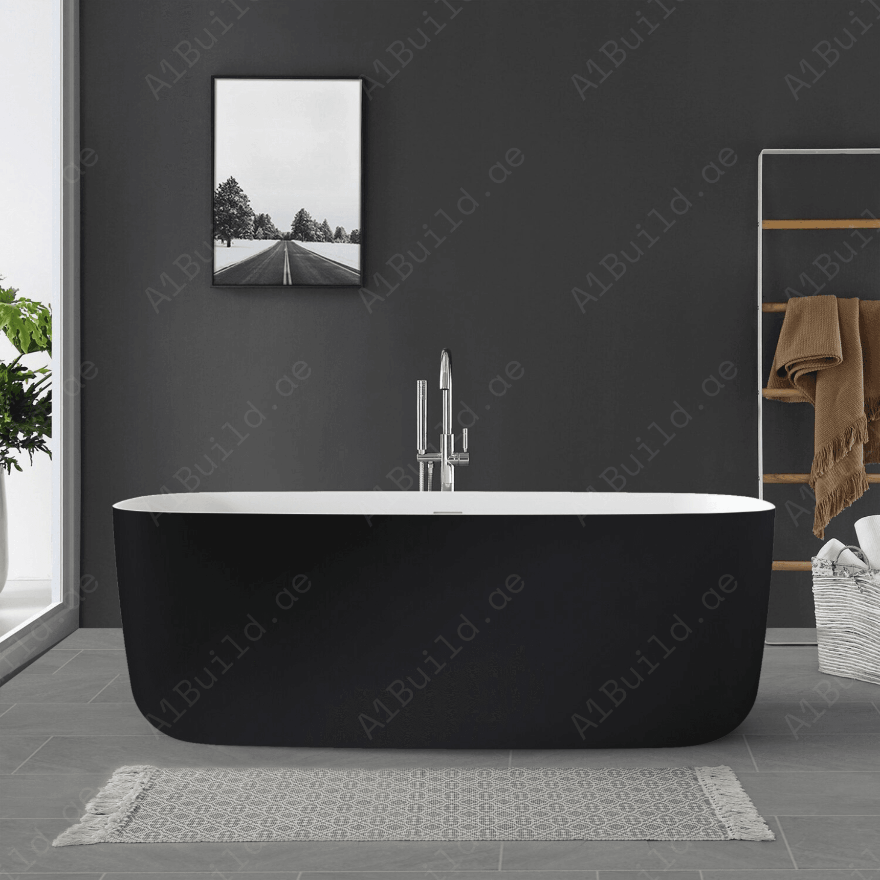 FREE STANDING ACRYLIC BATHTUB WITH ADJUSTABLE LEGS, SIZE: 1700X800X580MM, WHITE COLOR, WITH CHROME POP UP WASTE WITH SLOTTED OVERFLOW CHROME FINISH