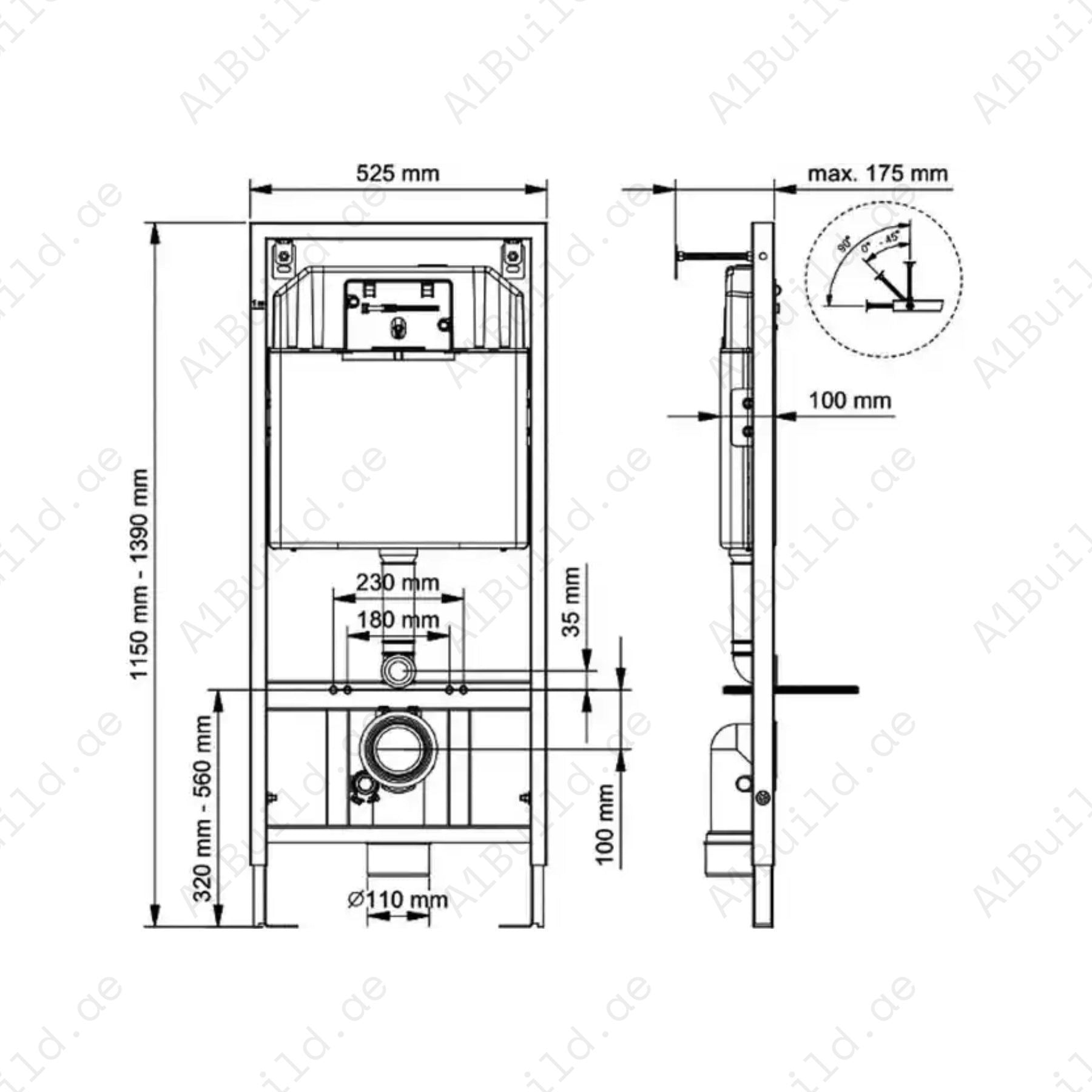FlexRed Concealed WC Frame with Dual Flush & 10L Tank – Dry & Brick Wall Install