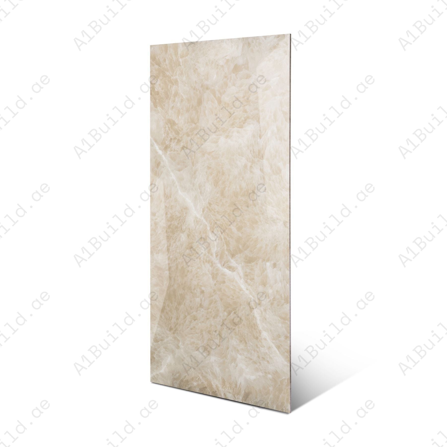 Fur Gold glossy marble porcelain tile 60x120cm with 9mm thickness features white base, golden veins and elegant polished surface finish.