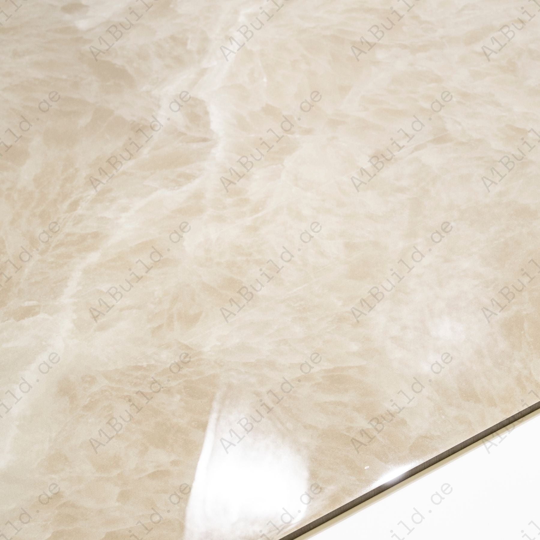 Fur Gold glossy marble porcelain tile 60x120cm with 9mm thickness features white base, golden veins and elegant polished surface finish.